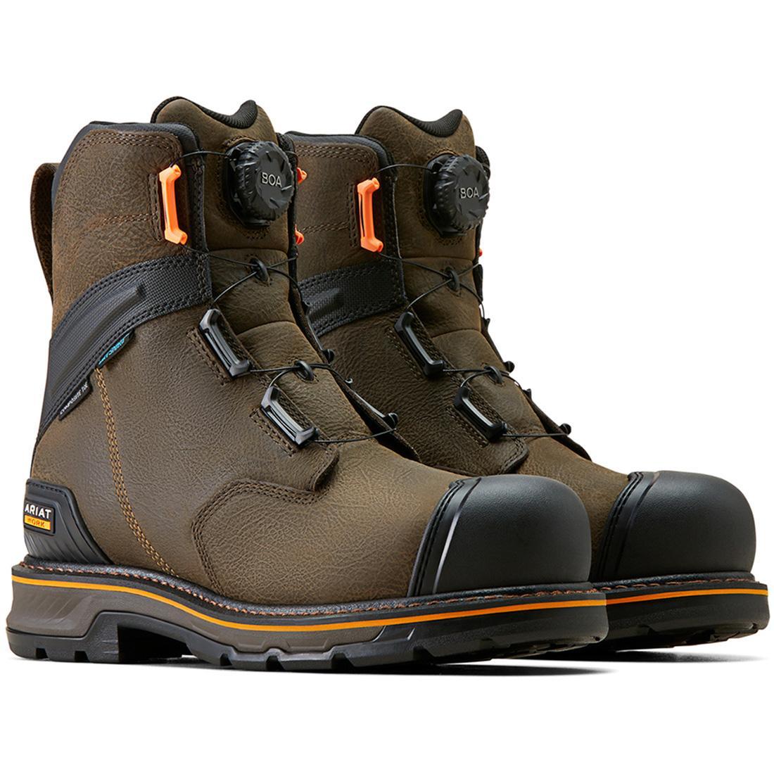 Stump Jumper BOA 8-Inch Composite Toe Waterproof Work Boots - Iron Coffee Color | Durable Safety Shoes for Construction, Hiking & Outdoor Work