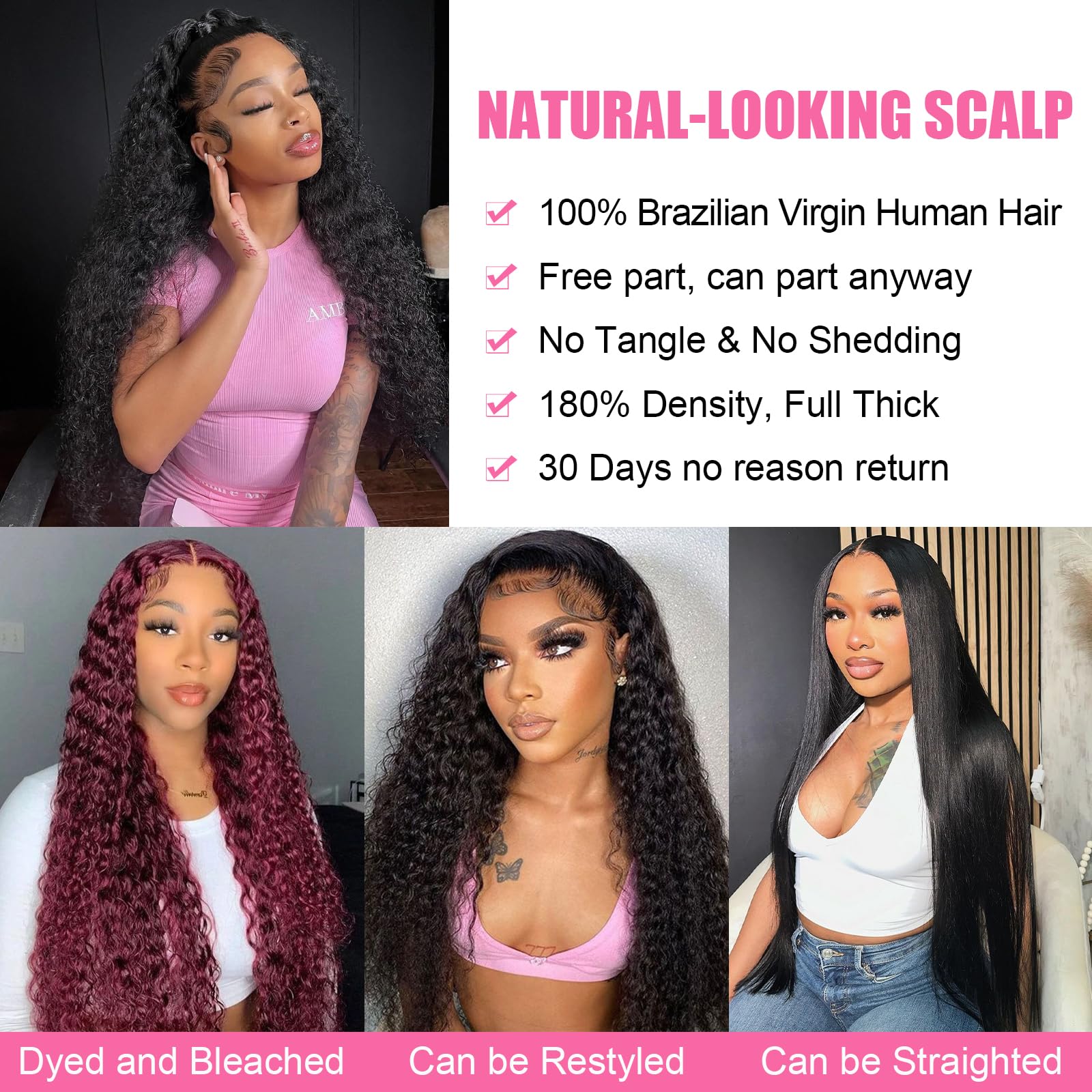 30 Inch Deep Wave Lace Front Wigs Human Hair 13x4 HD Transparent Lace - Pre Plucked 180% Density Deep Curly Human Hair Wig with Baby Hair for Women | Natural Look for Daily Wear, Parties & Special Occasions