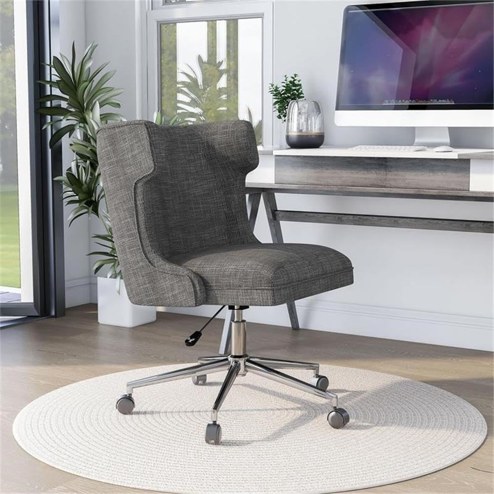Furniture of America Nillicent Gray Fabric Wingback Office Chair - Ergonomic Executive Desk Chair for Home & Office Workspace