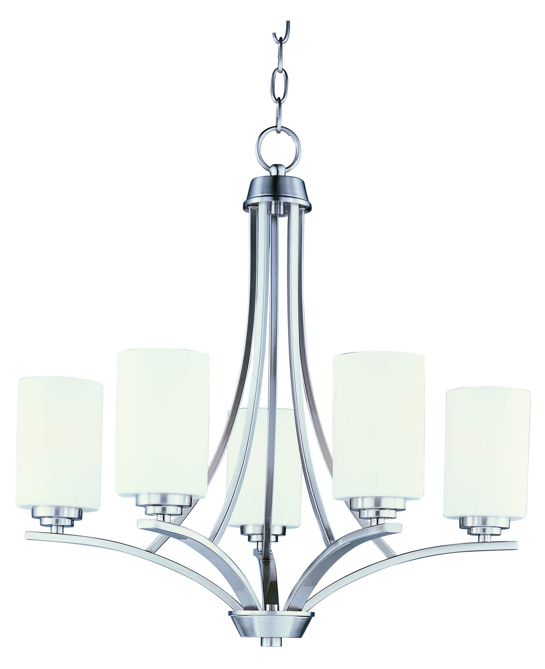 5-Light Satin Nickel Chandelier with White Glass Shades - Elegant Dining Room Lighting Fixture for Home Decor