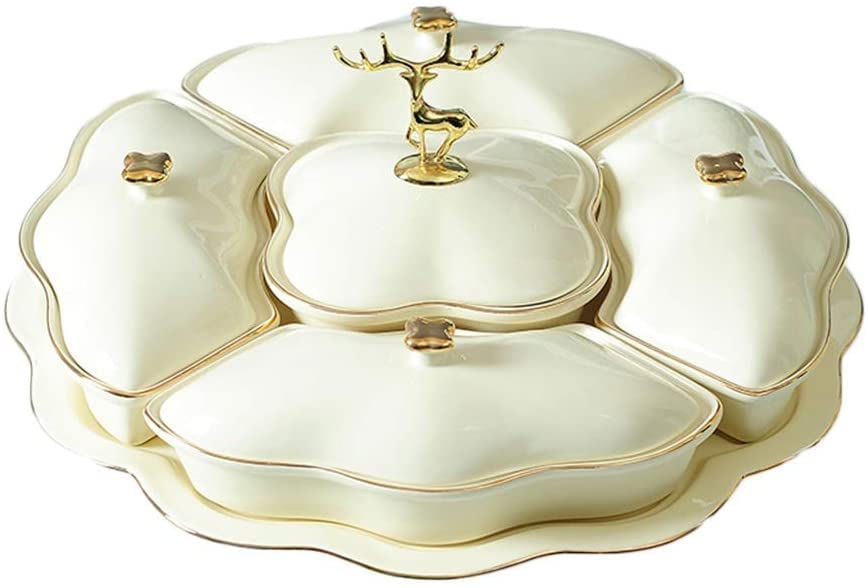 Creative Divided Serving Tray - Ceramic Snack Bowl for Candy, Nuts, Dried Fruits | Rotating Snack Dish with Compartments | Perfect for Living Room, Parties, and Household Snacking