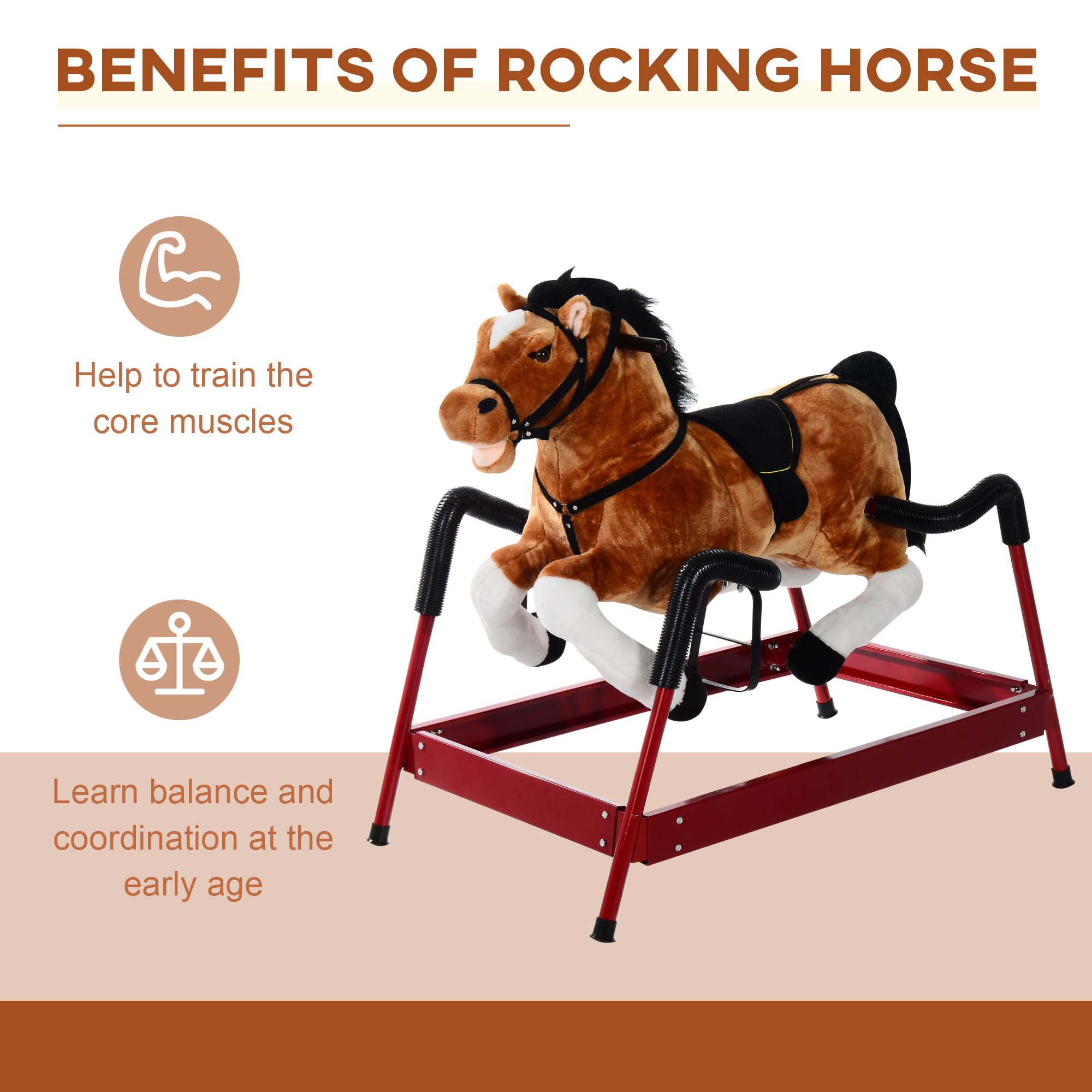 Qaba Durable Plush Spring Rocking Horse for Toddlers - Bouncing Rocker Toy with Realistic Sounds - Perfect for Indoor Play, Birthday Gifts & Early Childhood Development