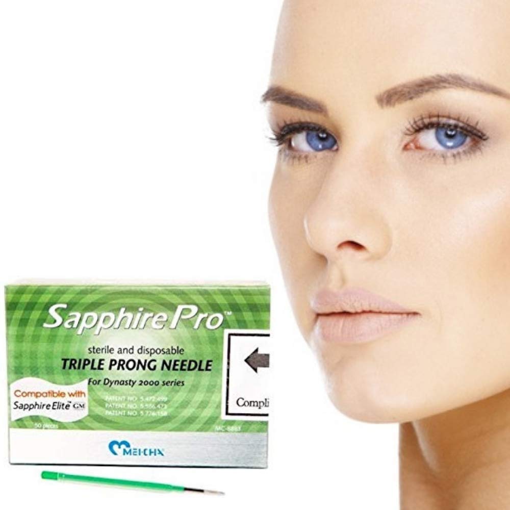 Sapphire PRO Series 3 Prong Needle for Permanent Makeup - Microblading & Eyebrow Shading Machine Supplies (50/Box) - Perfect for Professional Tattoo Artists & Beauty Salons