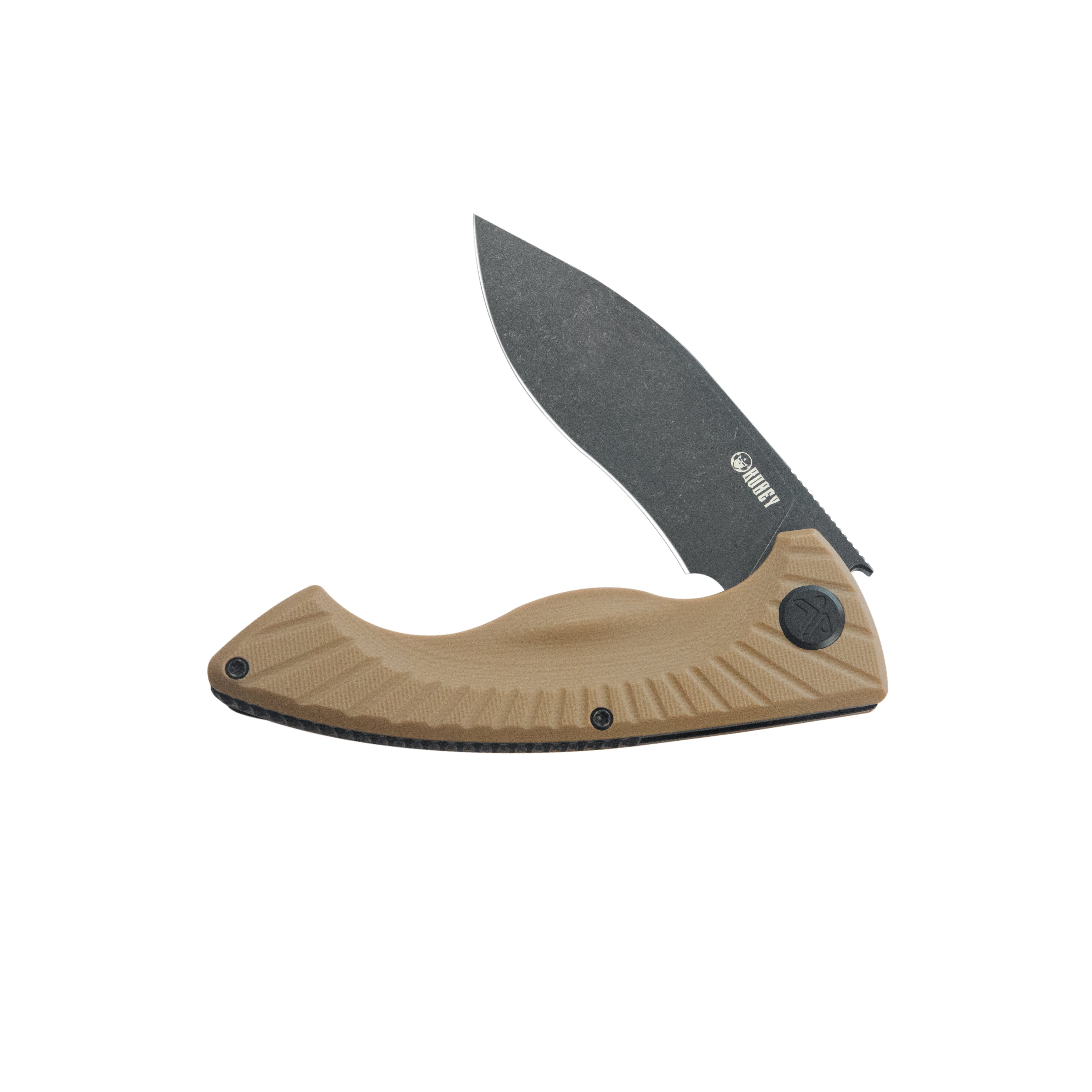 Kubey Timberwolf Flipper Outdoor Folding Knife - Tan G10 Handle, 3.46