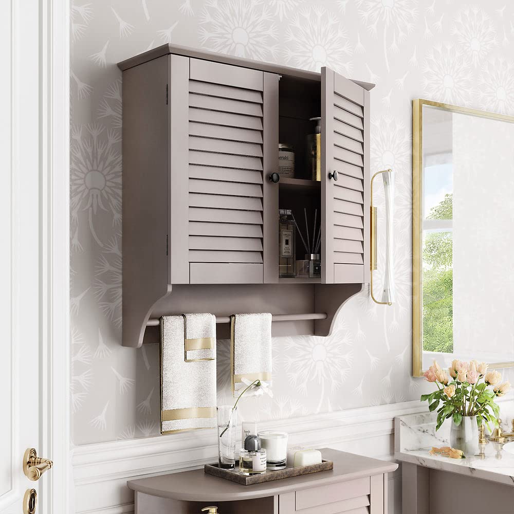 RiverRidge Taupe Ellsworth Two-Door Wall Mounted Bathroom Storage Cabinet - Perfect for Organizing Towels, Toiletries & Cosmetics in Small Bathrooms