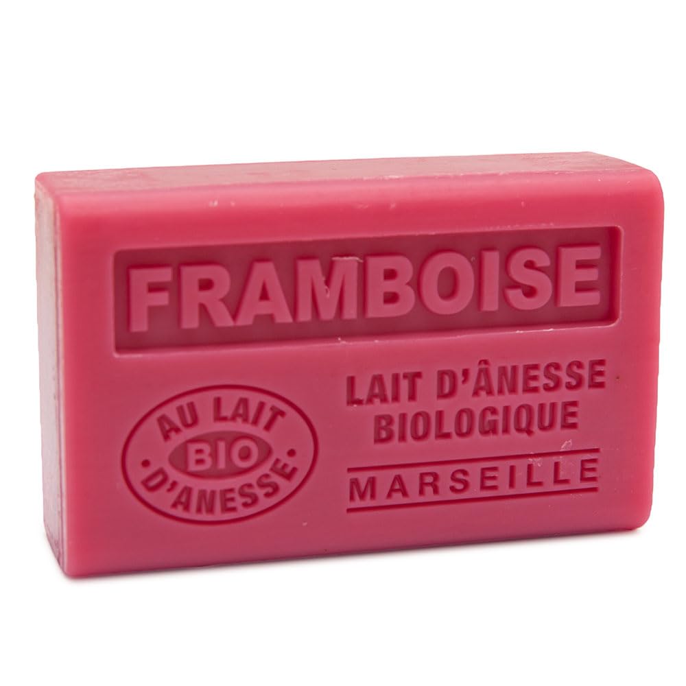 **Organic Donkey Milk French Soap - Provence Marseille Soap Bar with Raspberry Fragrance - 125g (Set of 3) - Natural Skincare for Sensitive Skin & Luxurious Bath Experience**