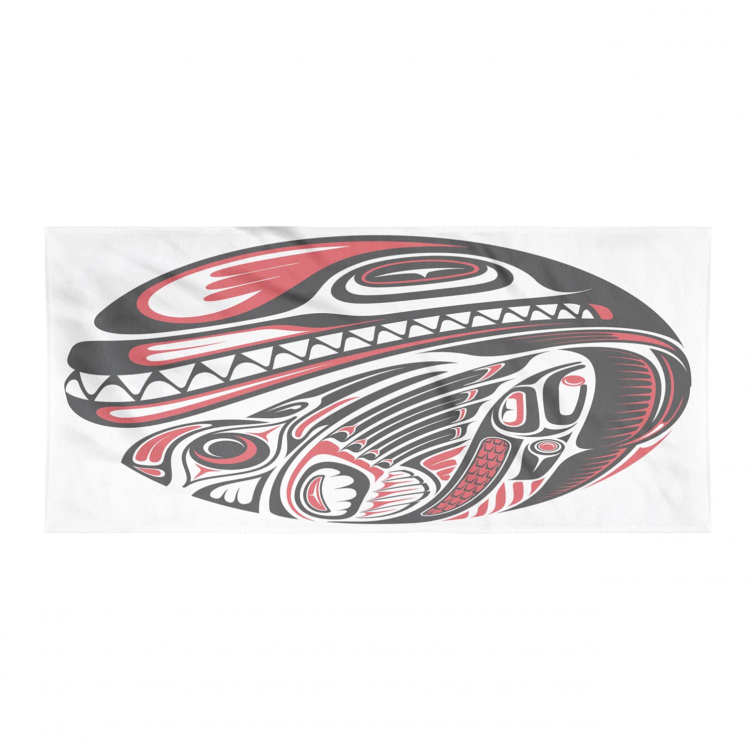 Ambesonne Tribal Gym Towel - Haida Style Wild Eagle & Wolf Print Microfiber Towel | Soft, Lightweight & Ultra Absorbent for Yoga, Gym, Beach & Sports | Compact Travel Towel (White, Red, Black) | Perfect for Workouts, Swimming & Outdoor Activities