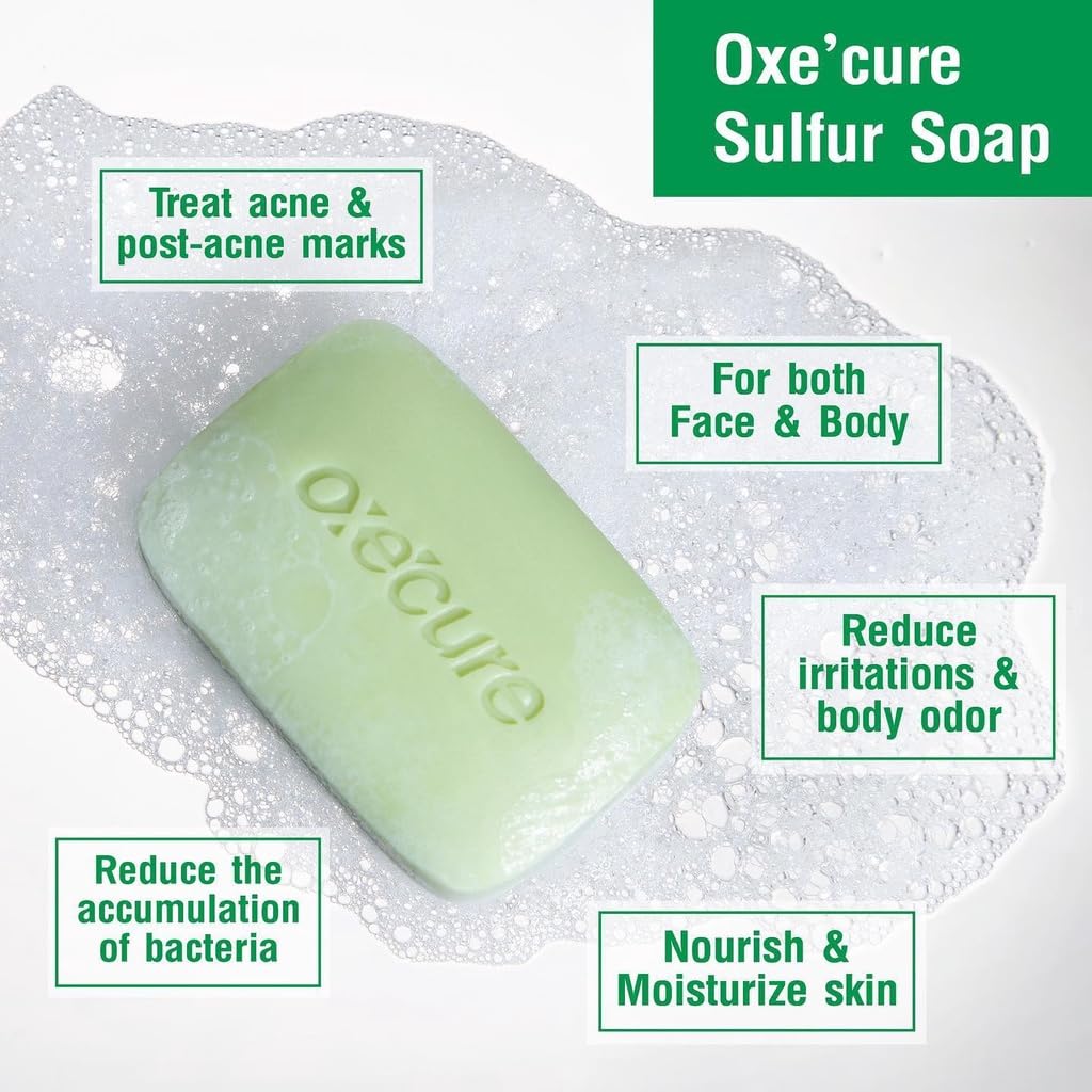 Oxe'cure Sulfur Soap 100g - Acne Treatment & Skin Cleansing Bar for Face and Body - Perfect for Oily Skin, Blackheads, and Blemish Control