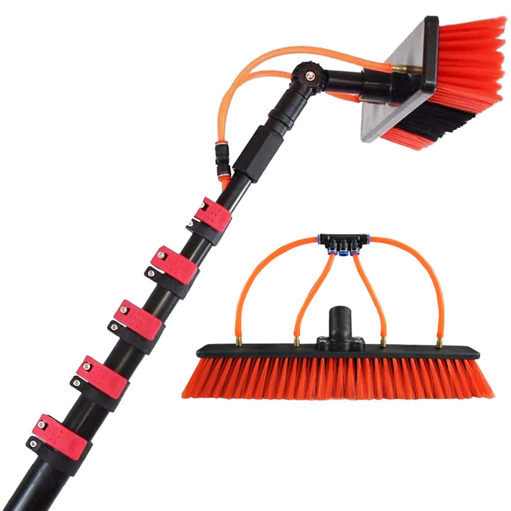 24FT/7.2m Extendable Window Cleaning Brush with Squeegee - Telescopic Pole for Glass, Roof & Solar Panel Washing - Professional Water Fed Cleaning Tool Kit for Home & Commercial Use