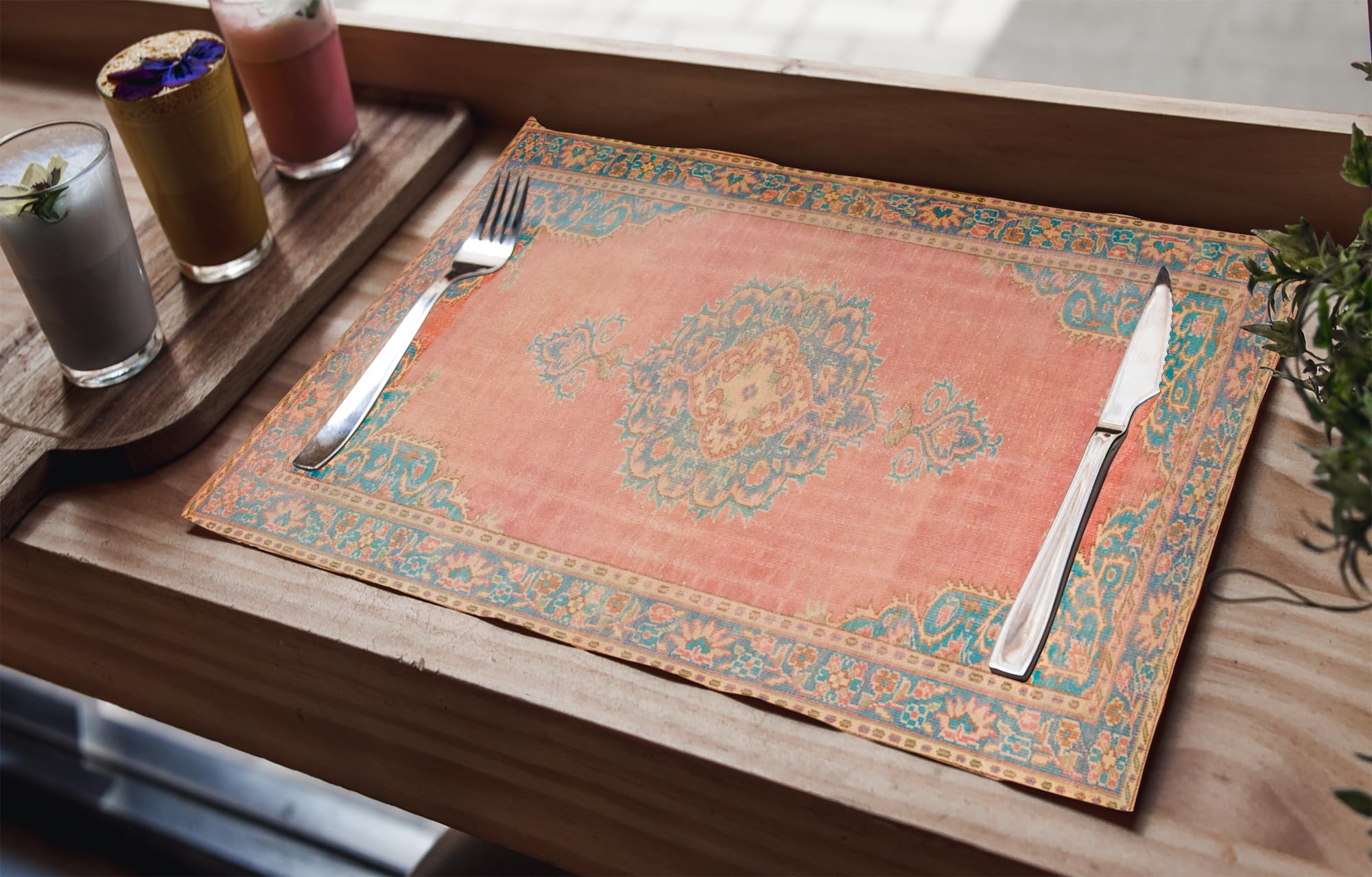 6-Piece Woven Chenille Fabric Placemats Set - Heat Resistant Rectangular & Kilim Style Table Mats - Perfect for Dining, Kitchen Decor, and Personalized Gifts