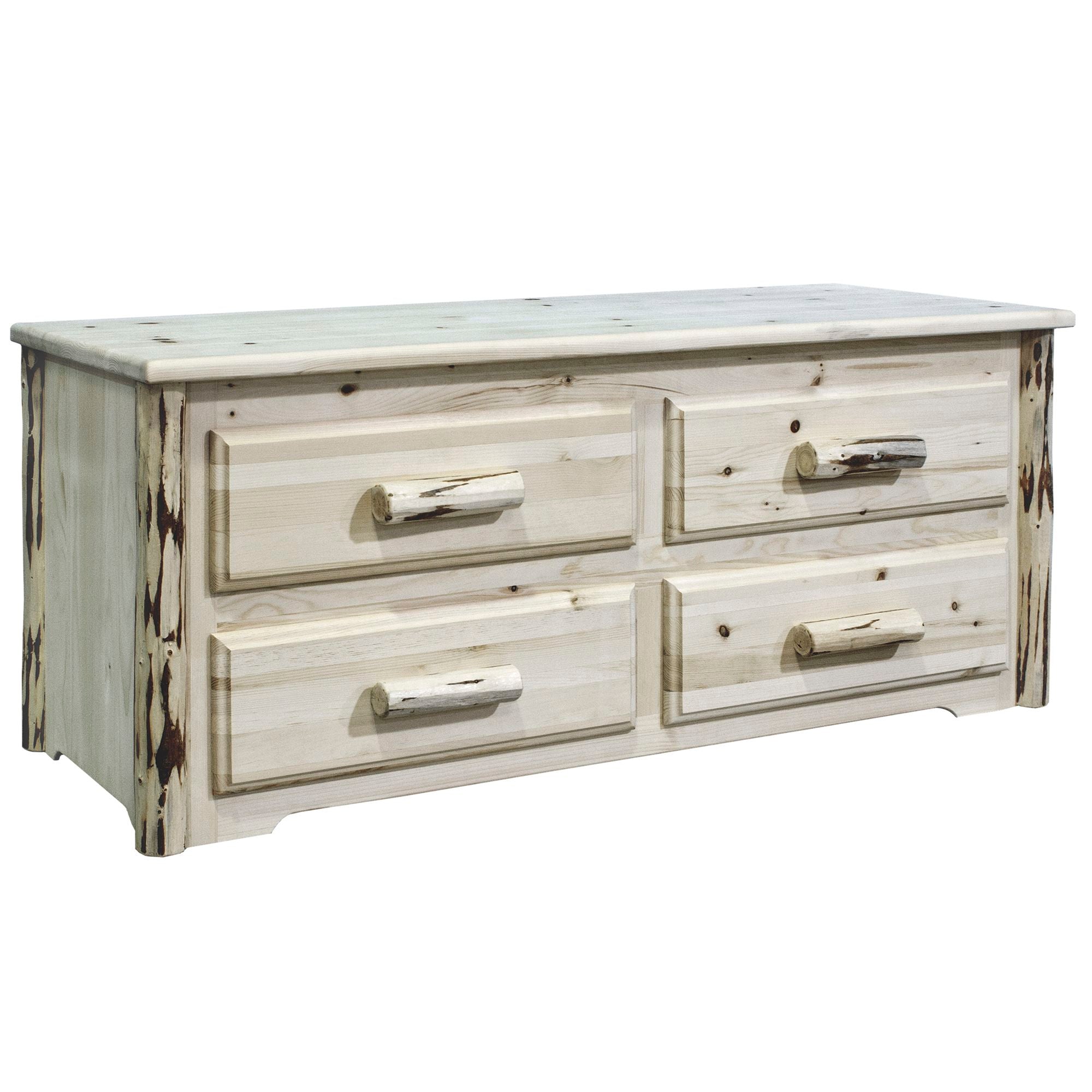 Montana 4 Drawer Sitting Chest - Rustic Wooden Storage Bench with Cushion | Perfect for Entryway, Bedroom & Living Room Organization