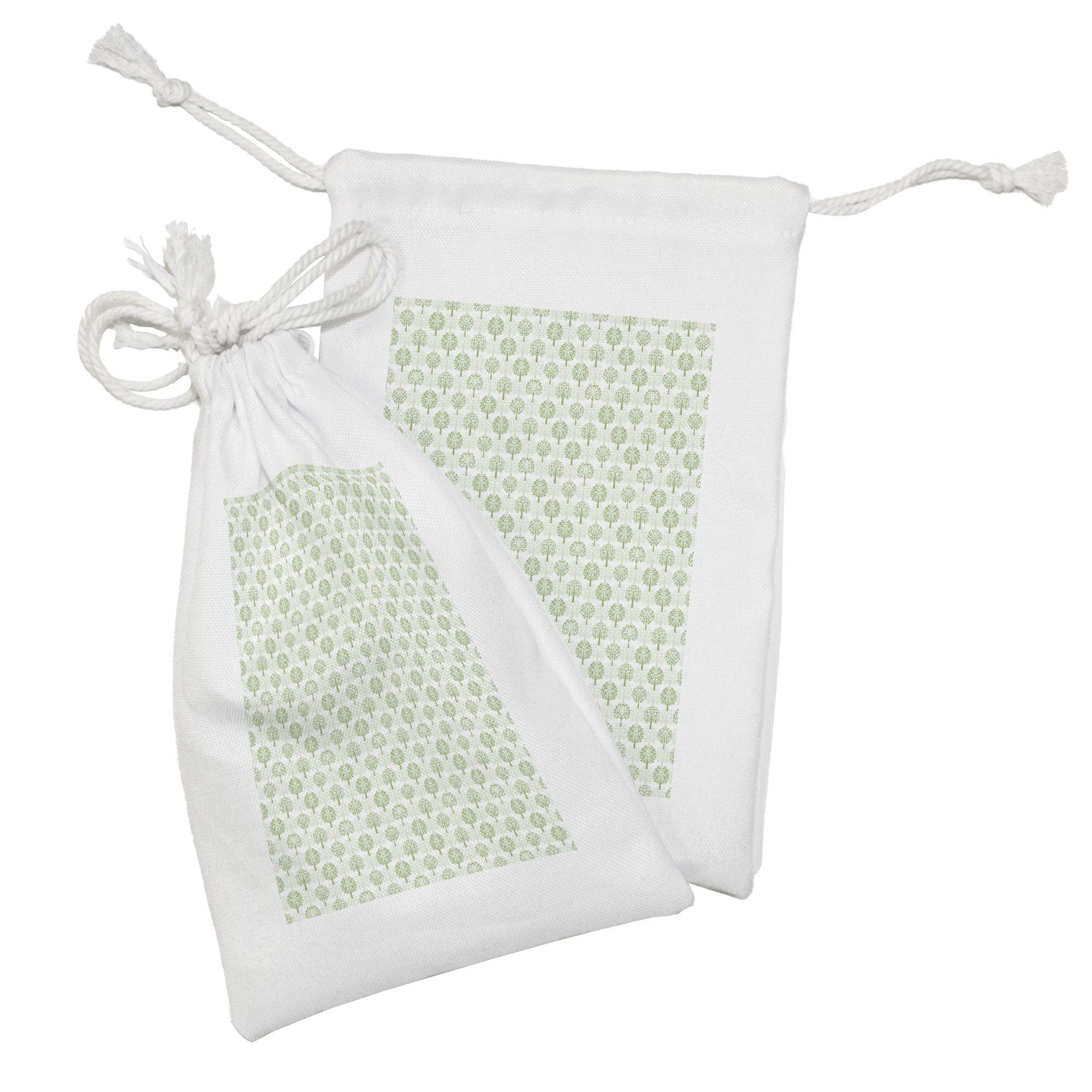 Ambesonne 2-Pack Fabric Drawstring Pouch Set - Monochrome Garden with Rhythmic Trees & Silhouettes - 9