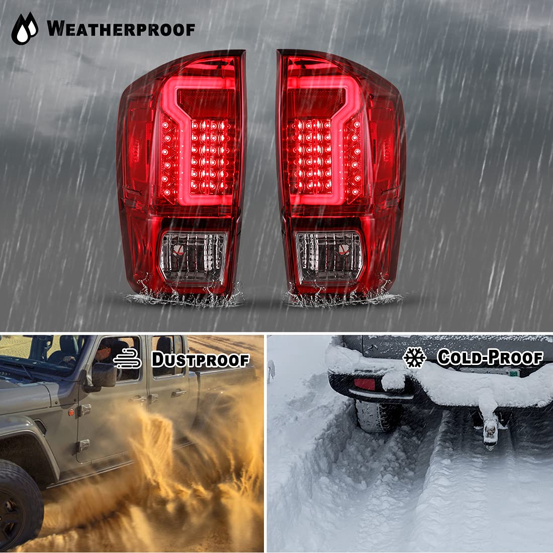 Nixon Offroad LED Tail Lights for 2016-2021 Toyota Tacoma - Red Lens LED Brake Lights & Turn Signals with DRL | Waterproof Rear Light Assembly Replacement for Tacoma Pickup Truck (Driver & Passenger Side) | Perfect for Off-Roading, Night Driving & Enhanced Safety