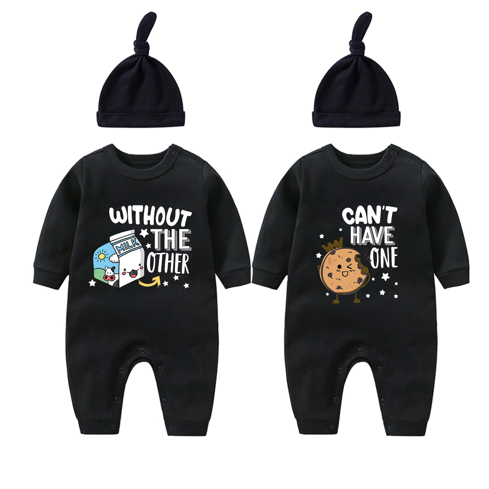 YSCULBUTOL Baby Twins Bodysuits - Soft Cotton Cookie & Milk Print Newborn Infant Romper Outfit - Cute Toddler Clothes for Twins - Perfect for Photo Shoots, Playdates & Family Matching Outfits