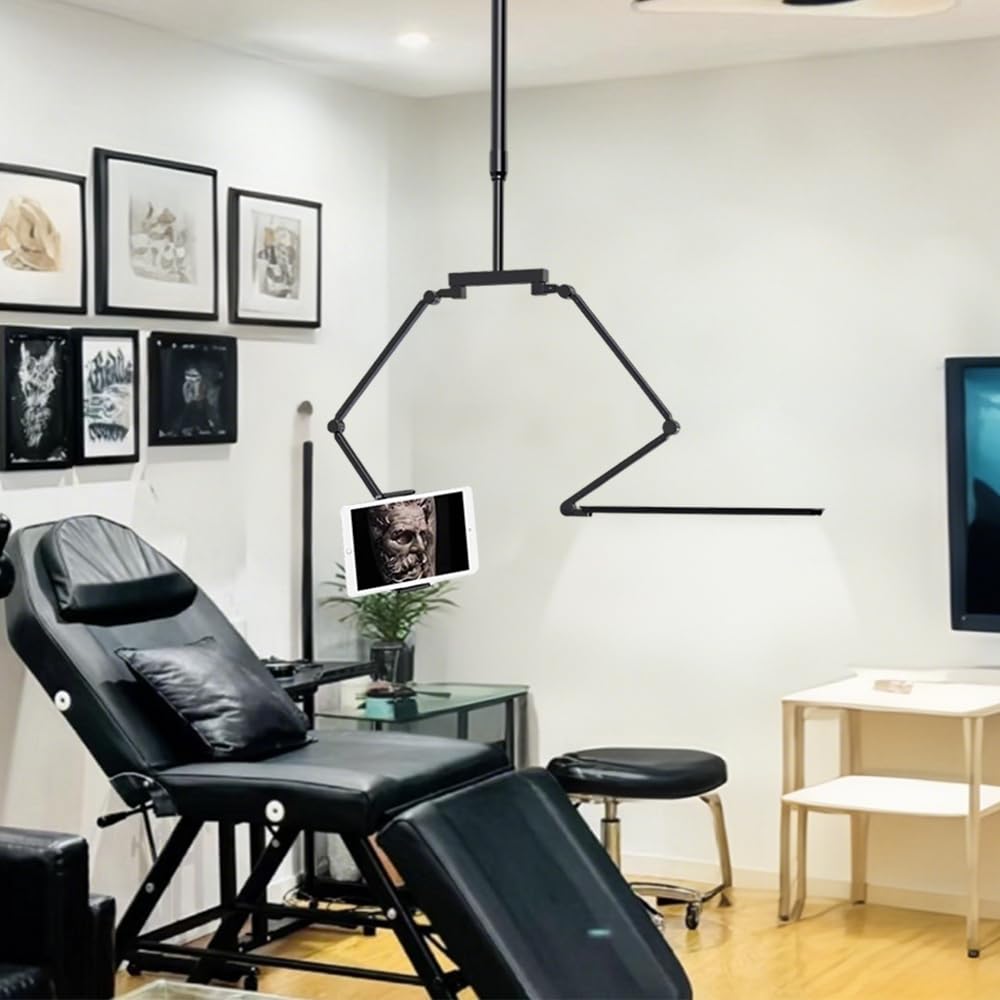 Professional Tattoo Artist Light - 360° Adjustable Swing Arm with Remote Control, 5 Color Temperatures & Stepless Dimming, Ceiling Mounted (Requires Hole Punch Installation) - Perfect for Tattoo Studios, Home Bedroom, Study Room & Live Streaming Setup