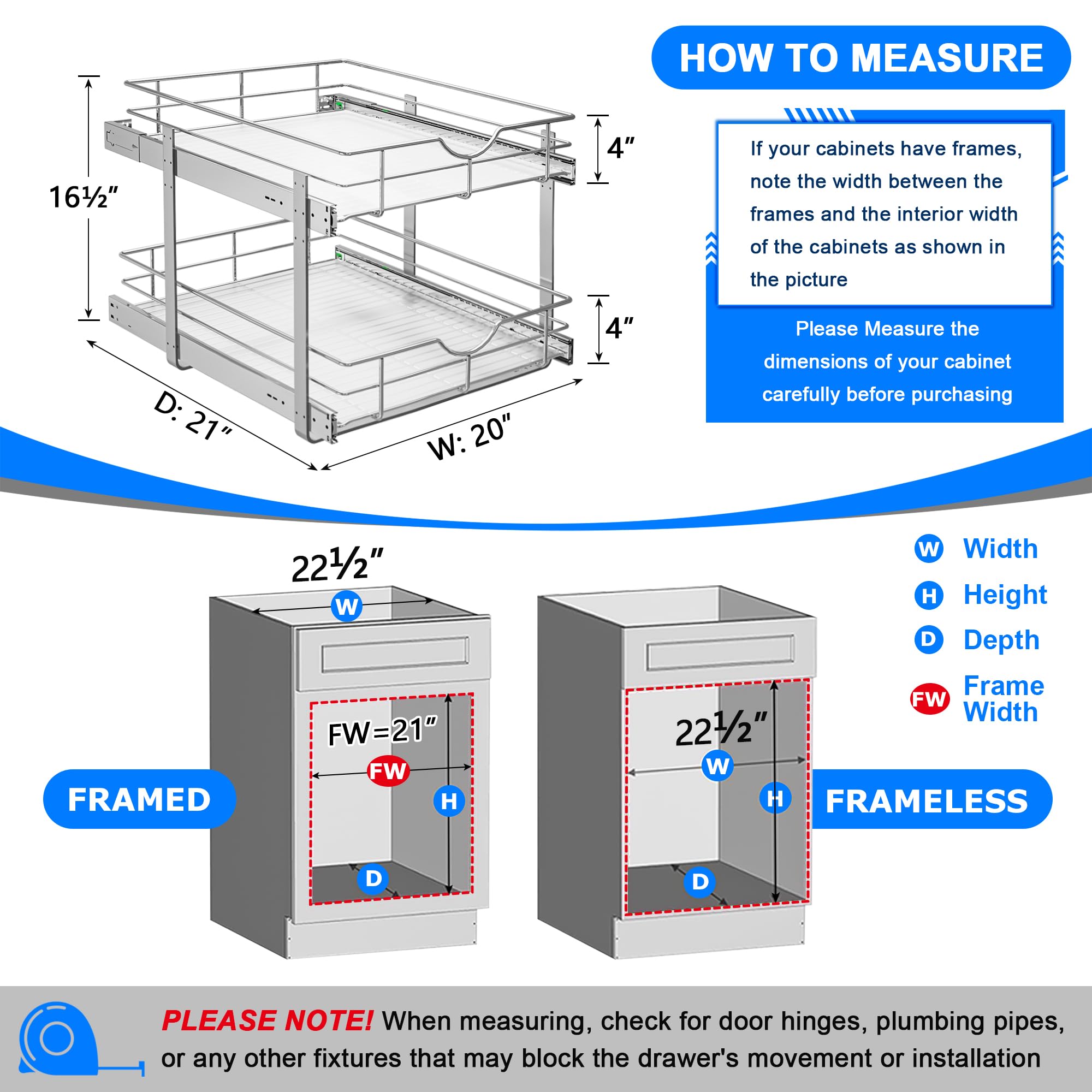 WelFurGeer 2 Tier Soft Close Pull Out Cabinet Organizer - 20