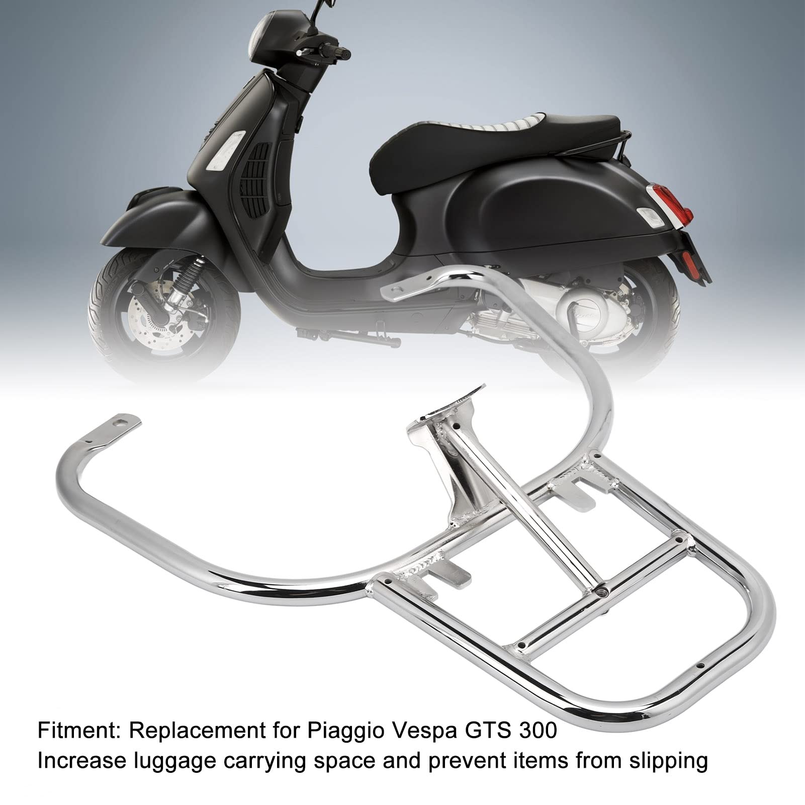 Ymiko CNC Aluminum Motorcycle Rear Luggage Rack - Heavy Duty Cargo Carrier Holder for Vespa GTS 300 Scooter | Perfect for Commuting, Touring & Grocery Hauling
