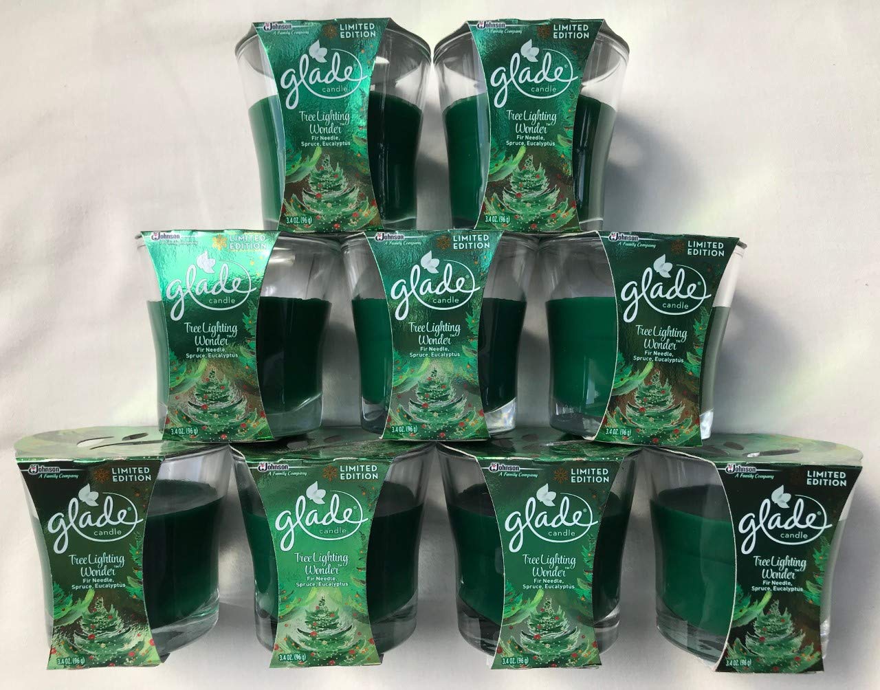Glade Tree Lighting Wonder Fir Spruce Eucalyptus Scented Candle - 3.4 oz Oil Wax Jar Candle Set of 9 | Holiday Home Decor, Christmas Aromatherapy & Cozy Winter Ambiance