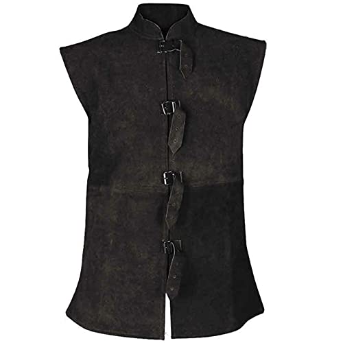 KAIHSD Men's Solid Color Button-Up Collar Shirt - Retro Strap Vest Blouse for Casual & Business Wear