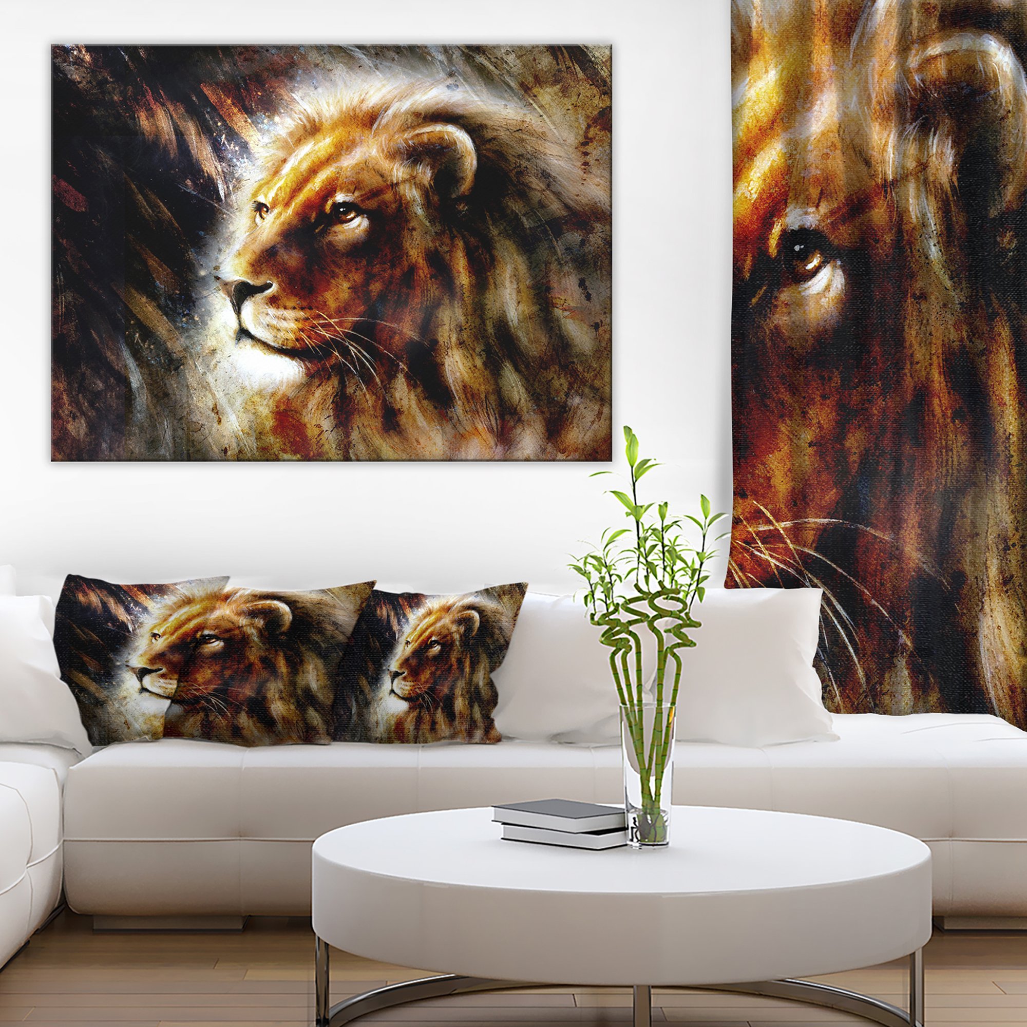 Majestically Peaceful Lion Animal Art Painting - Handmade Canvas Wall Decor for Living Room, Bedroom & Office - Perfect Wildlife Home Decor Gift
