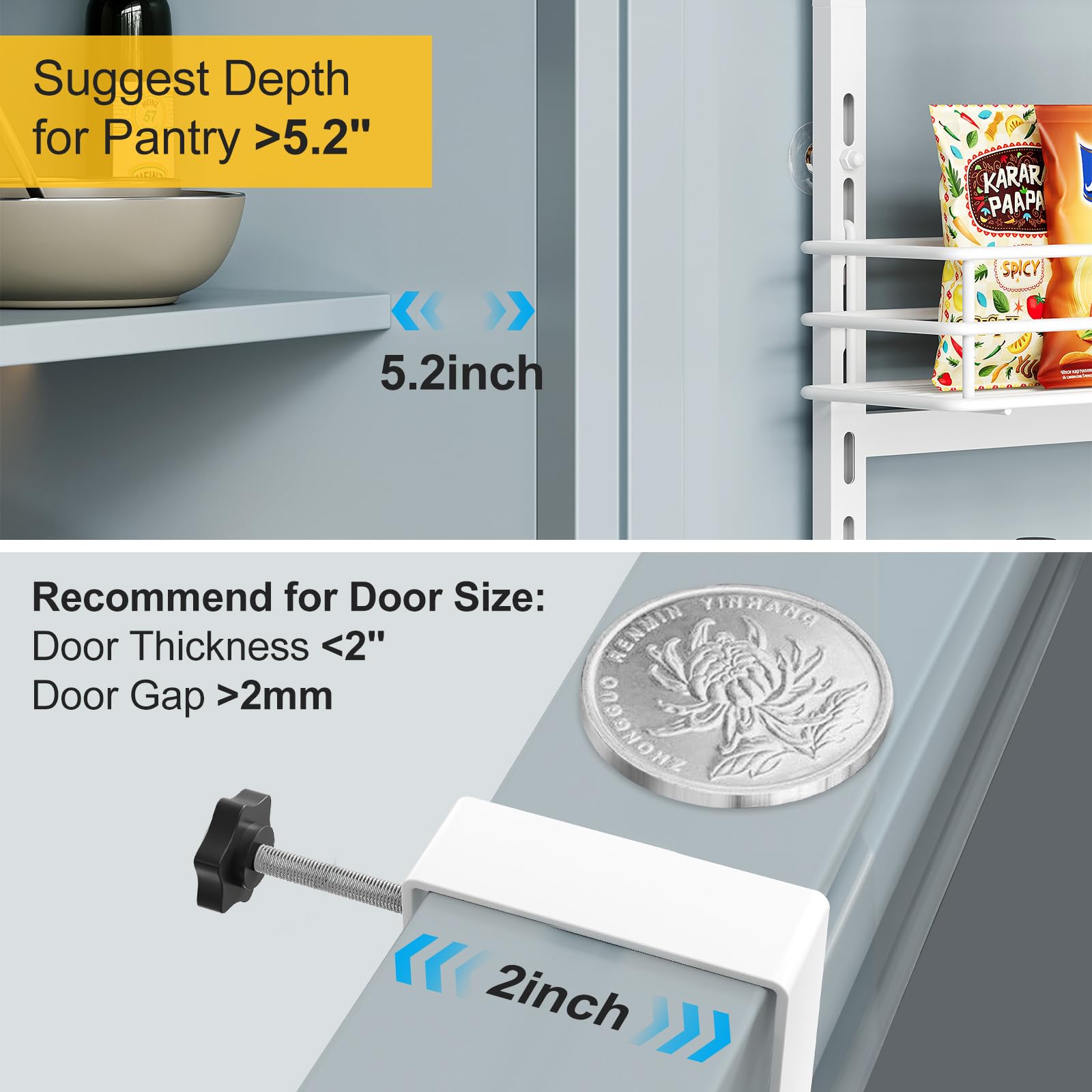 6-Tier Over the Door Pantry Organizer - White Metal Pantry Storage & Space Saver for Kitchen, Bathroom, or Closet - Easy Installation Hanging Door Organizer
