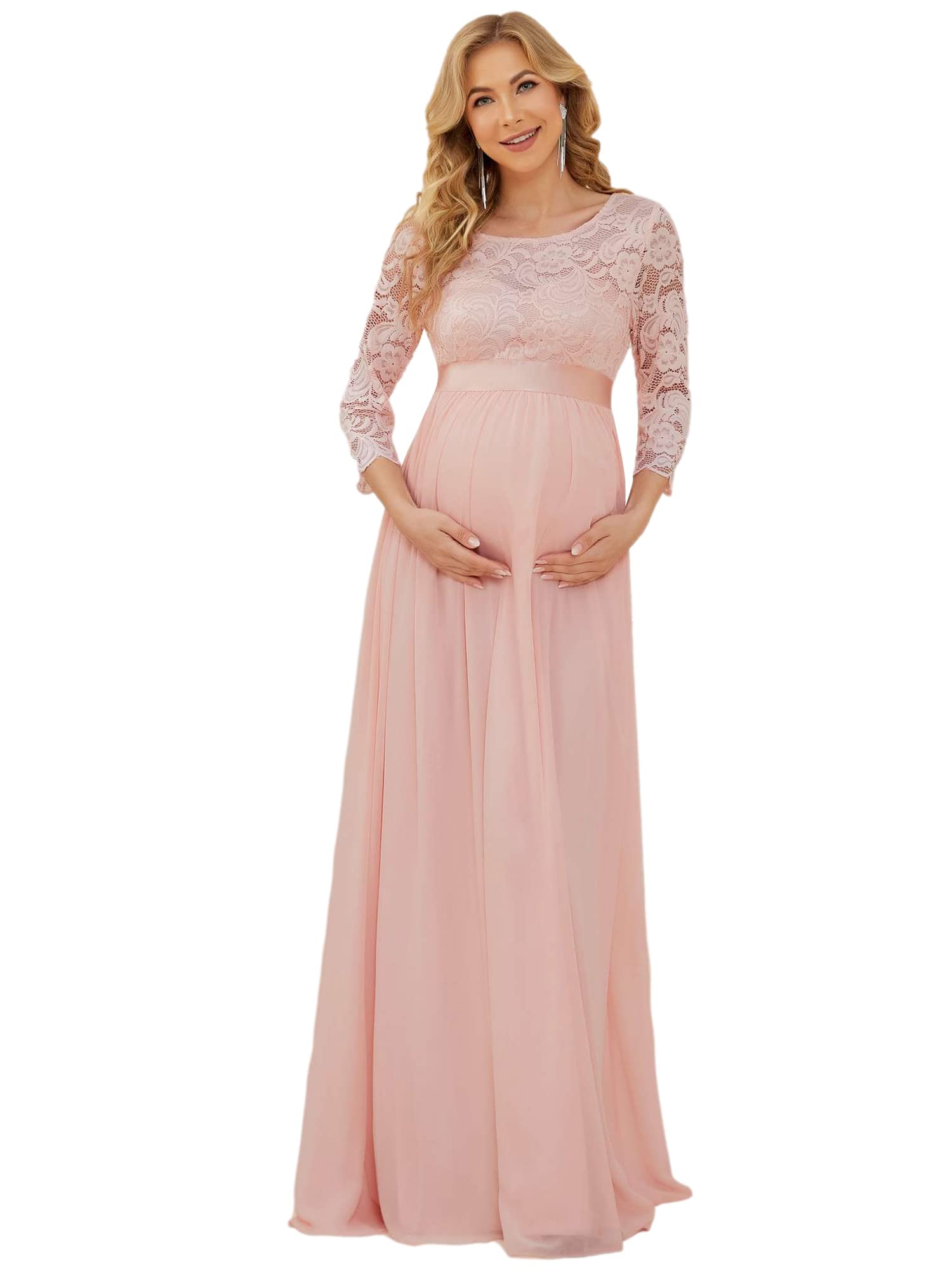 Ever-Pretty Women's 3/4 Sleeve A-Line Lace Embroidery Chiffon Maternity Party Dress 20797 - Elegant Baby Shower, Wedding Guest & Special Occasion Outfit