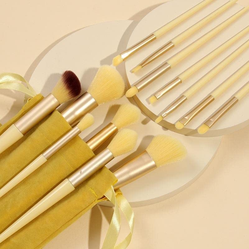 Premium 13-Piece Synthetic Makeup Brush Set - Foundation, Blending & Concealer Brushes with Pouch (Yellow) | Perfect for Professional Makeup Artists & Beginners | Ideal for Daily Makeup, Contouring & Full Face Application
