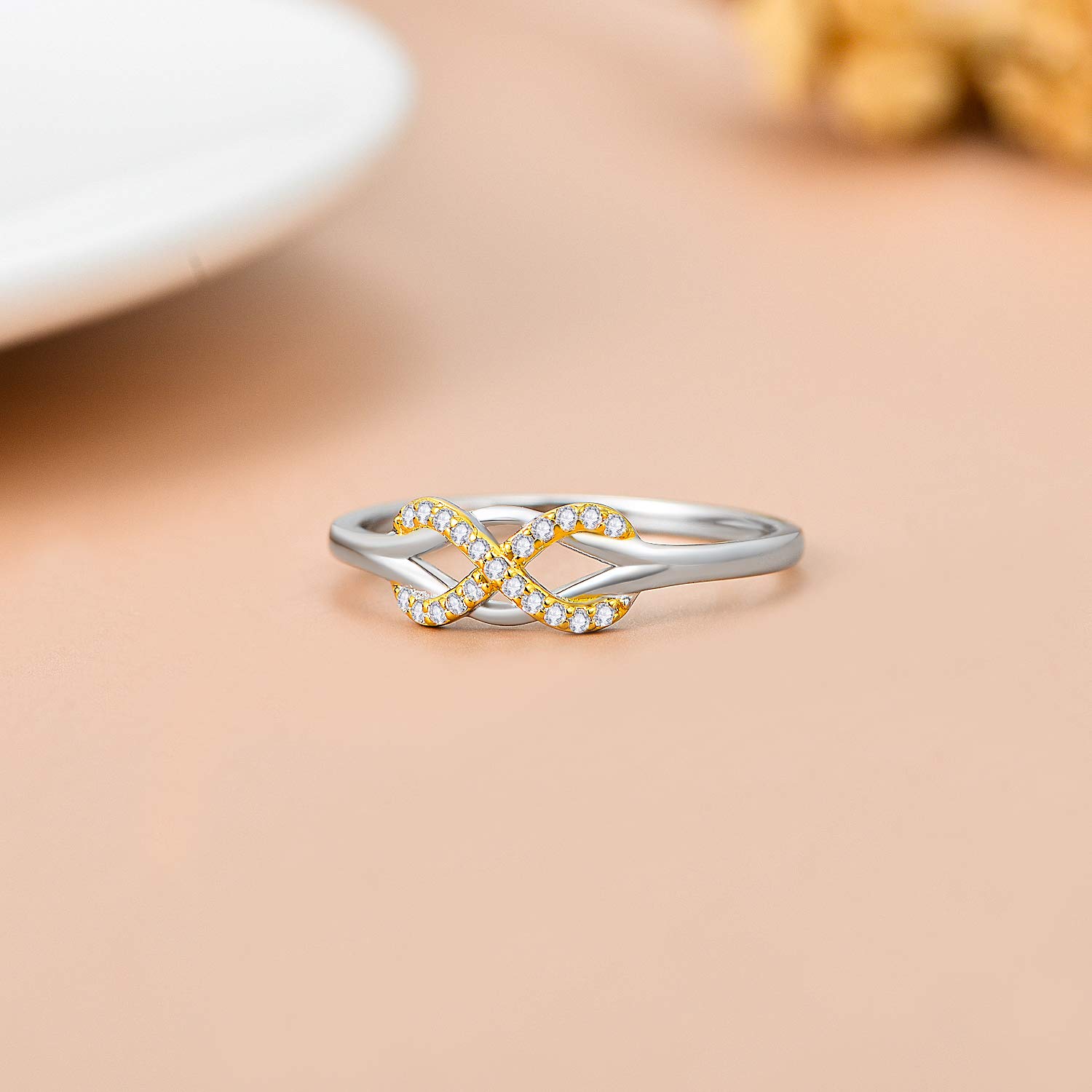 SISGEM 14K Solid Gold Infinity Love Band Ring with Celtic Knot & Natural Diamonds - Endless Promise Ring for Women, Size 5-11 - Perfect for Anniversary, Wedding & Engagement Gifts