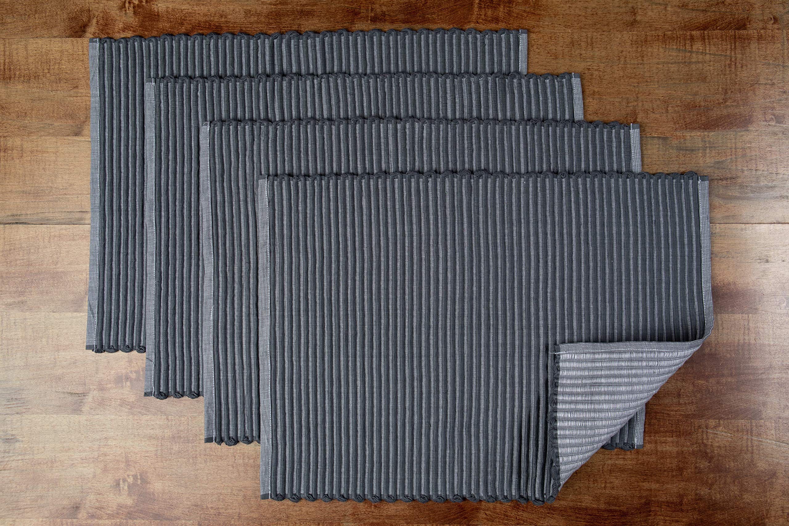 Premium Woven Cotton Placemats Set of 4 - 14x19 Inch Gray Ribbed Table Mats for Kitchen & Dining - Washable & Durable - Perfect for Everyday Meals, Dinner Parties & Holiday Gatherings