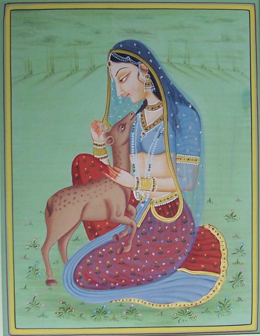 Handmade Deer & Lady Painting - Traditional Ragini Art on Premium Paper | Perfect for Home Decor, Wall Art & Gift Giving