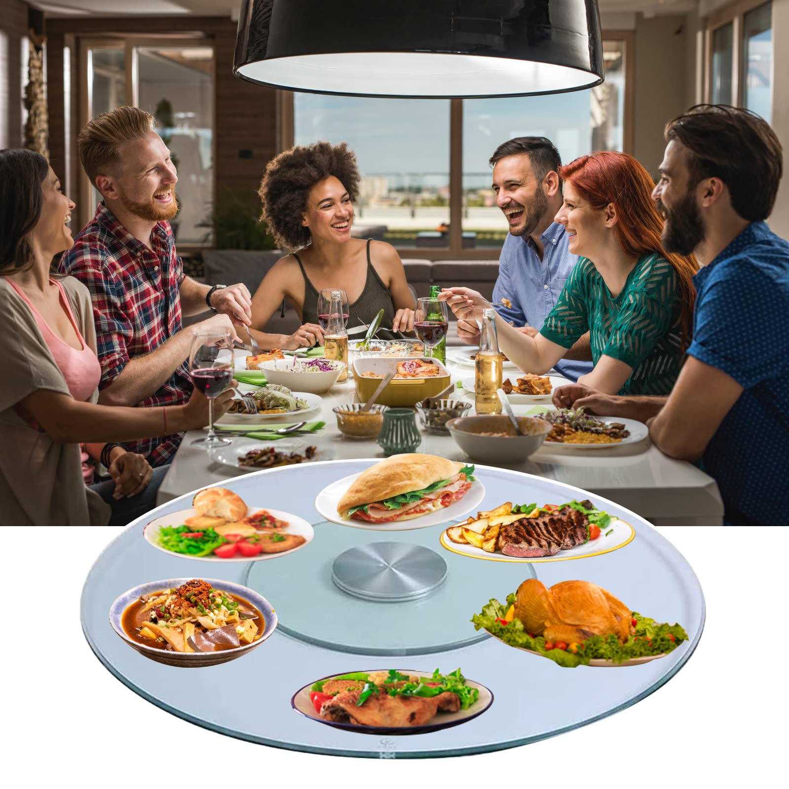 Premium 50cm Tempered Glass Lazy Susan Turntable - Round Rotating Serving Tray with Smooth Aluminum Alloy Bearing for Dining Table, Kitchen Counter, Buffet Display, and Party Serving (dbxue-003)
