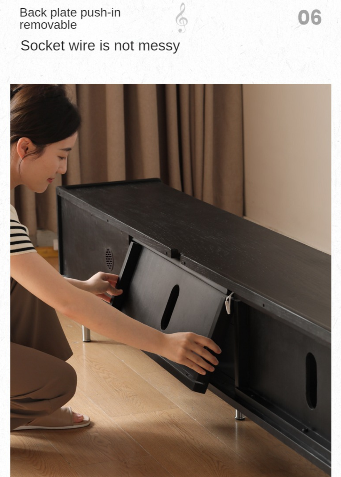 Oak Solid Wood Modern Black Floor TV Stand - Stylish Media Console for Living Room, Bedroom & Home Theater Setup