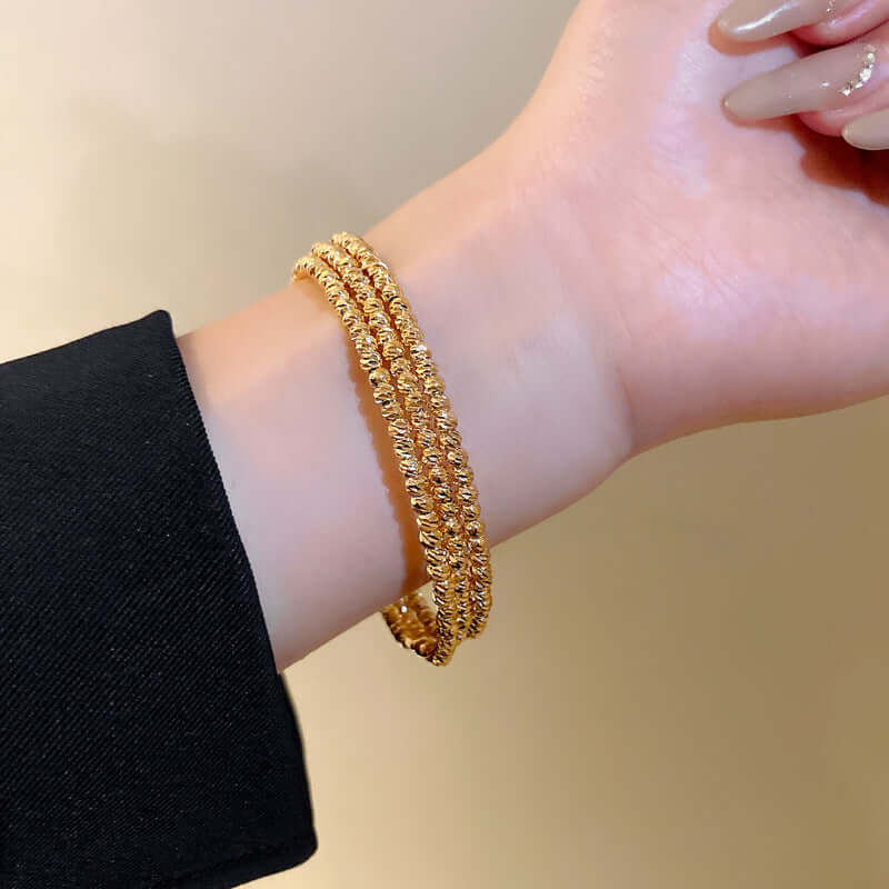 Bling Layer Gold Beads Adjustable Bangle Cuff Bracelet for Women | R8270 | Perfect for Parties, Weddings & Everyday Fashion Accessories