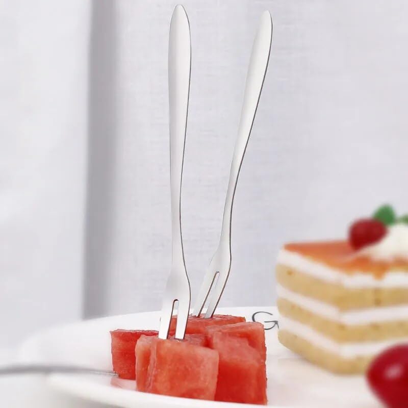 ZABEES 5-Piece Stainless Steel Mini Dessert Forks Set - Silver Two-Prong Fruit & Cake Forks for Home, Party, and Restaurant Use - Food Grade Western Tableware for Snacks, Desserts, and Appetizers