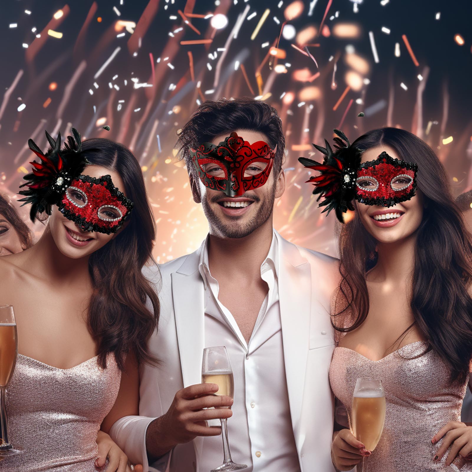 2025 New Feather Masquerade Mask for Women & Men - Elegant Couple Costume Accessory for Halloween, Mardi Gras, Ball Parties and Cosplay Events