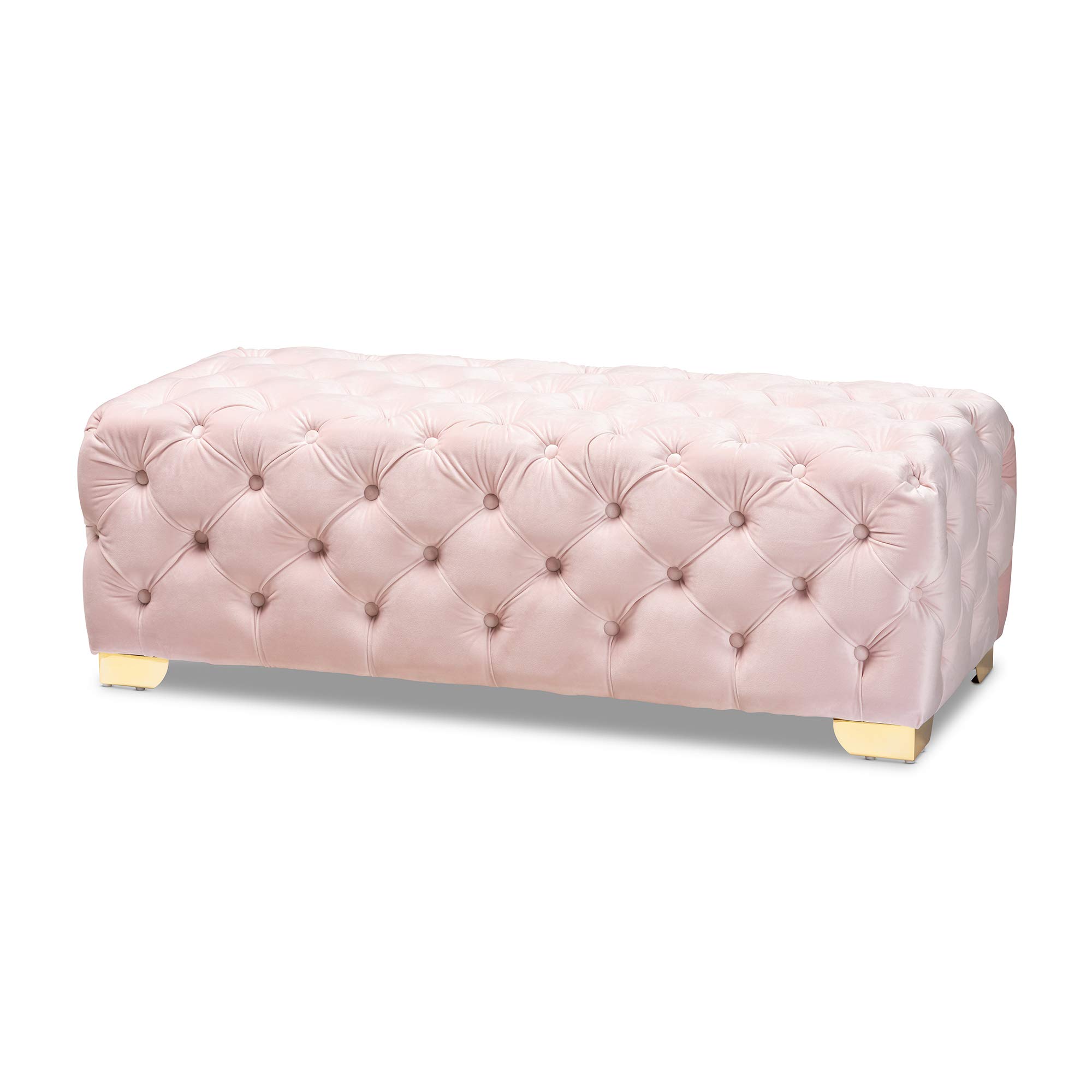 Baxton Studio Light Pink & Gold Ottoman with Storage - Modern Tufted Footrest Stool for Living Room, Bedroom, or Office Decor