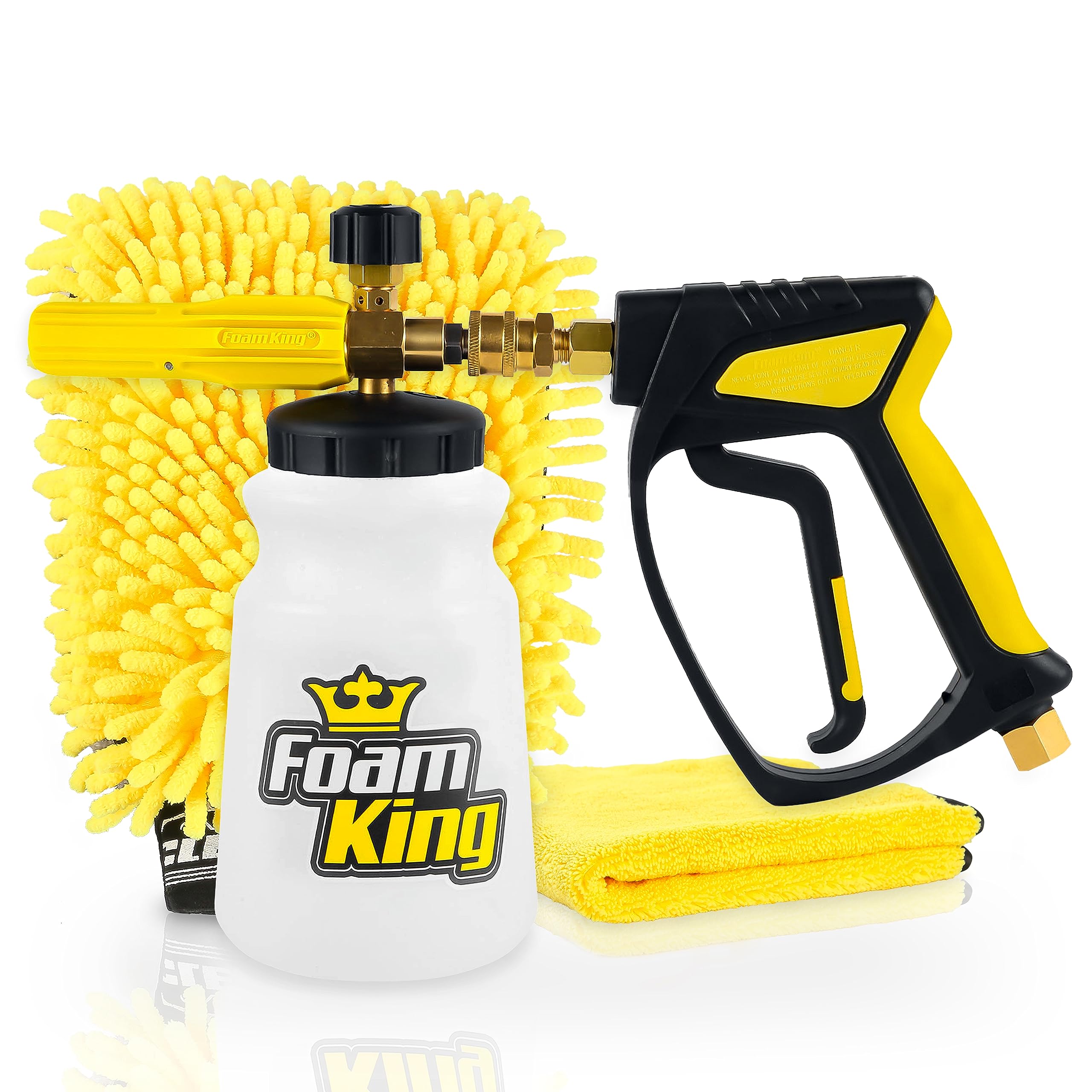 Premium Foam Cannon Pressure Washer Gun for Car Wash & Detailing - Heavy Duty Stubby Foam Sprayer with Swivel Connector for Garden Hose - Includes Wash Mitt & Microfiber Towel - Perfect for Deep Cleaning Cars, Trucks, Motorcycles & Outdoor Surfaces