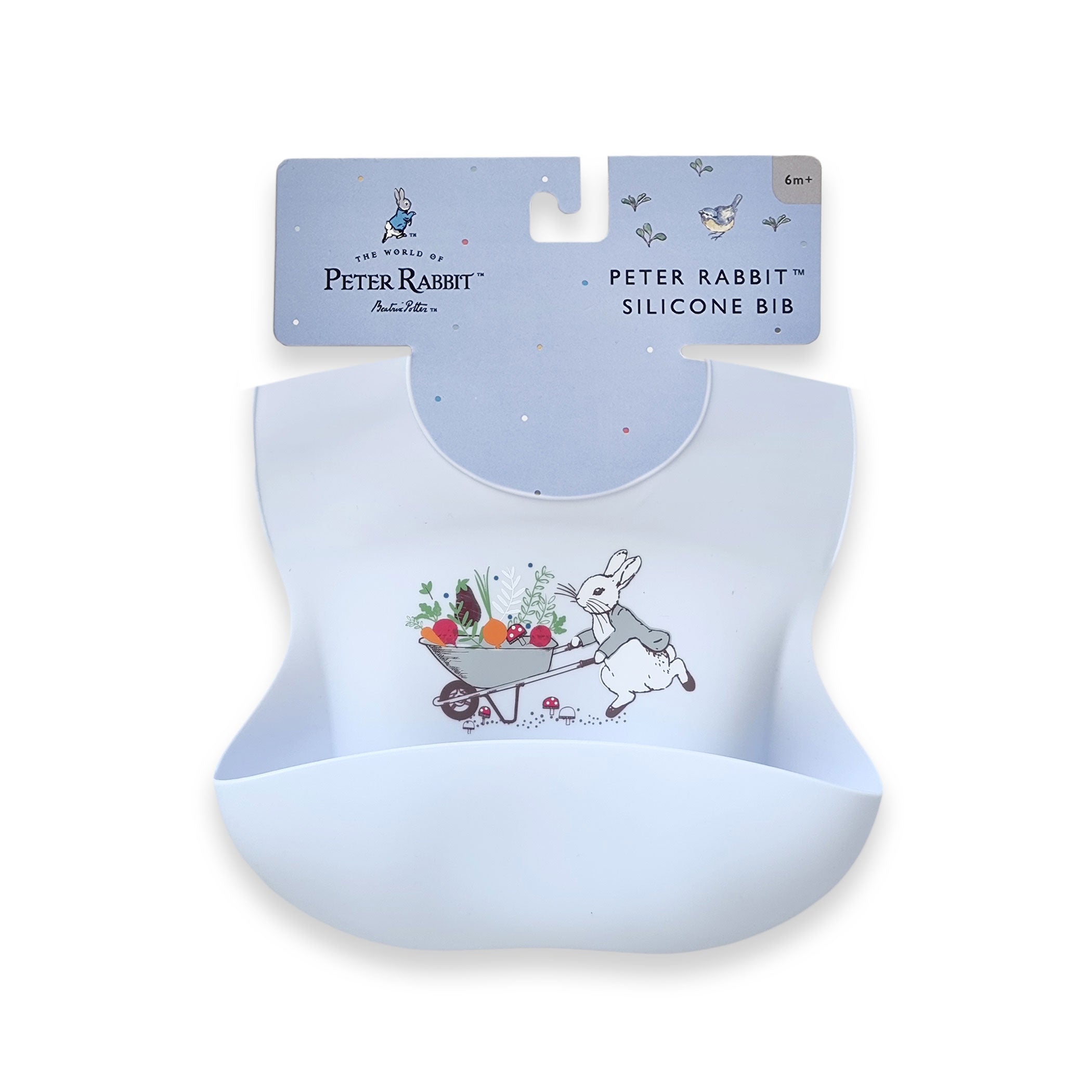 Peter Rabbit Silicone Baby Bib - Soft, Waterproof & Easy Clean Feeding Bib for Infants & Toddlers - Perfect for Mealtime, Snacks & Messy Play (Blue)