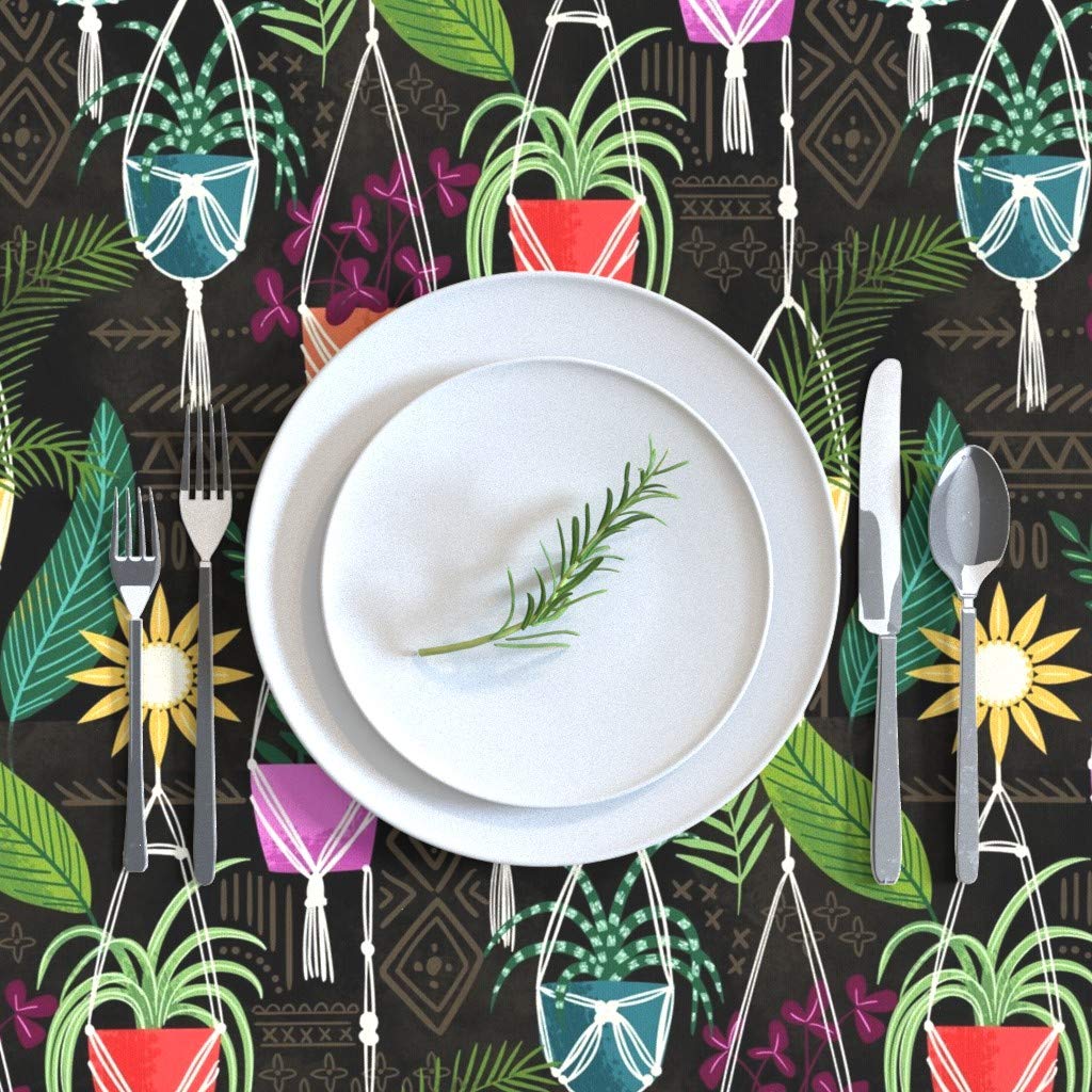 Bohemian Paradise Plants Watercolor Cotton Sateen Tablecloth 70