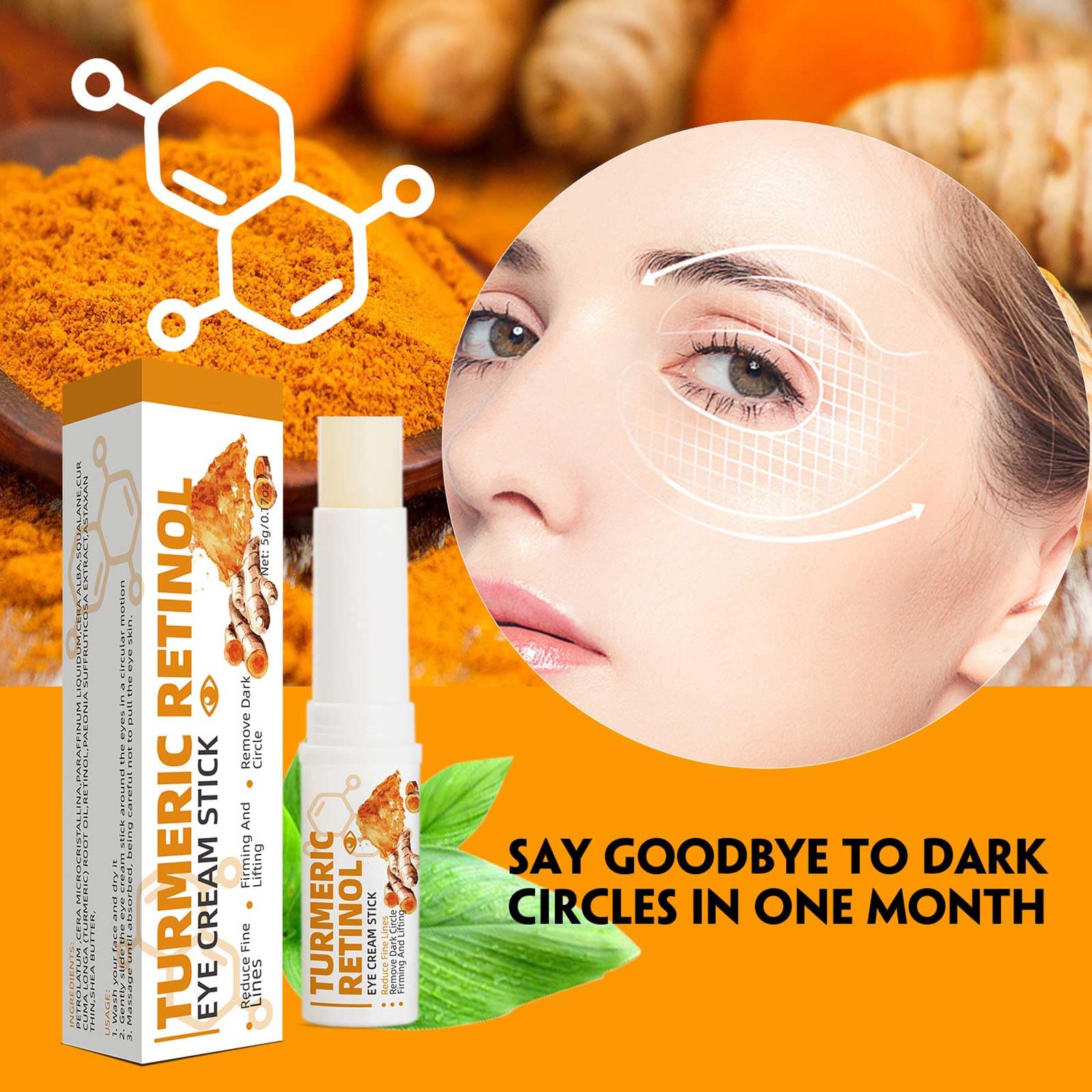 Turmeric Eye Cream Stick for Dark Circles & Puffiness - Anti-Aging Under Eye Serum Treatment (3 Pack) - Reduce Eye Bags & Wrinkles for Day & Night Use