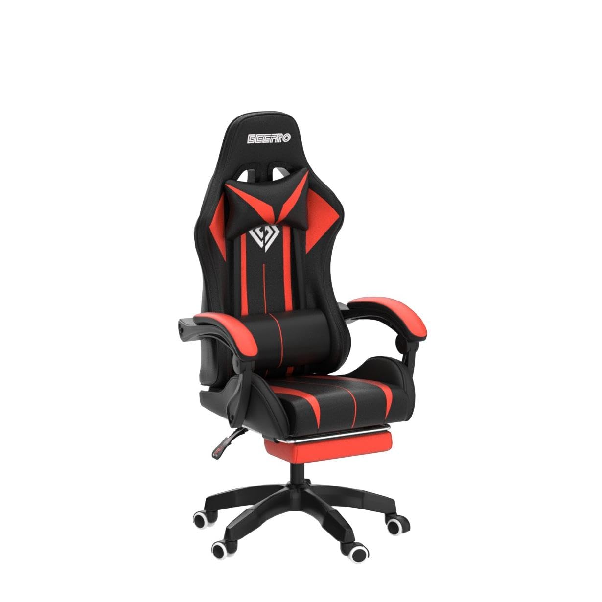RGB Gaming Chair with Bluetooth Speakers & LED Lights - Ergonomic Massage Computer Chair with Adjustable Footrest, High Back & Lumbar Support - Red & Black Gaming Throne for PC, Console & Streaming Setup