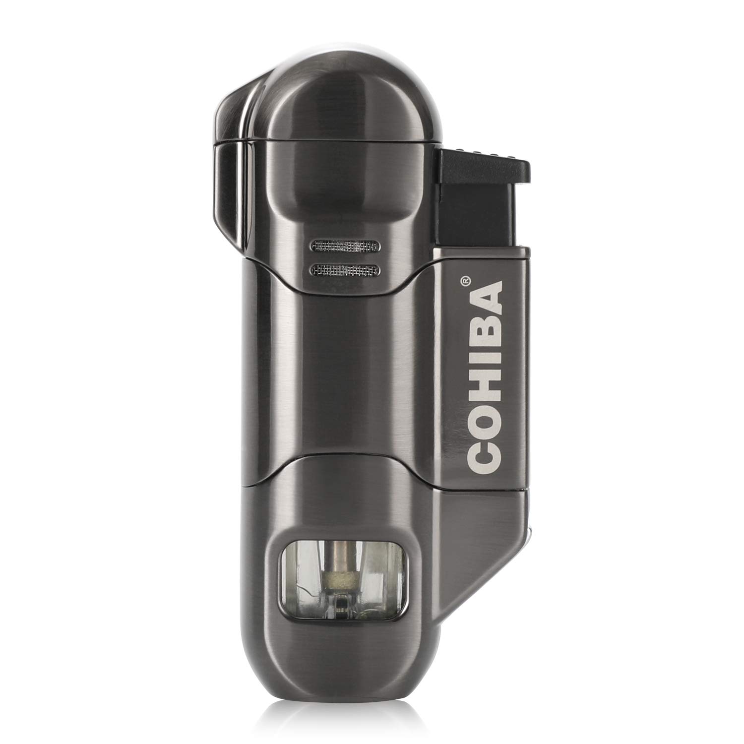 Triple Jet Flame Butane Lighter - Refillable Gray Torch for Cigars & Camping