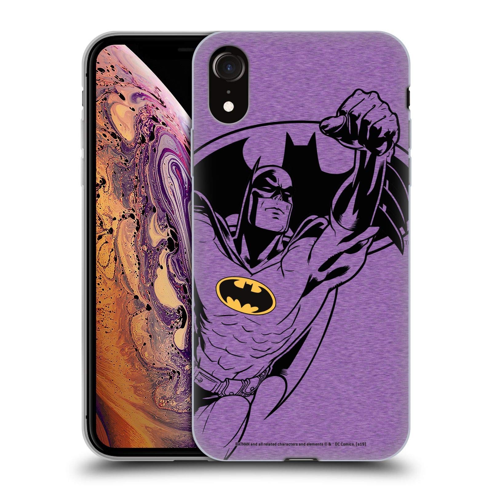 Official Batman DC Comics Purple Logo Soft Gel Case for Apple iPhone XR - Shockproof Protective Phone Cover for Superhero Fans, Daily Use & Gift Giving