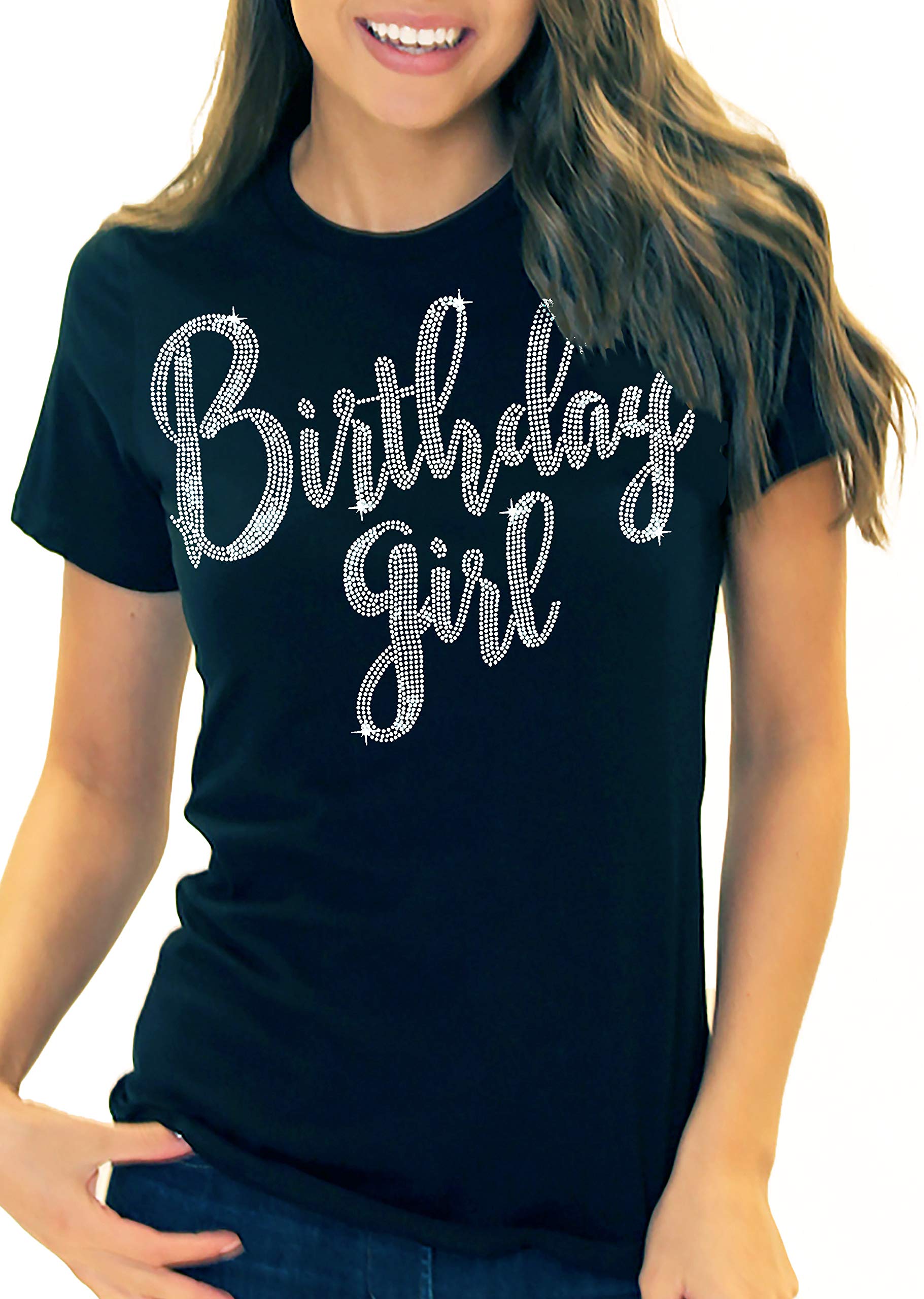 Rhinestone Sash Birthday Girl T-Shirt for Women | Sparkly Birthday Party Outfit | Women's Birthday Squad Crew Tee - Perfect for Birthday Celebrations, Girls' Night Out & Special Occasions