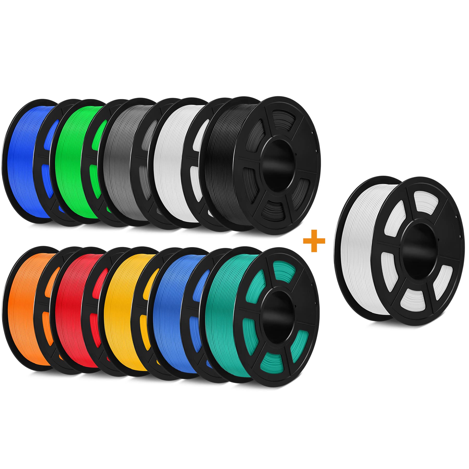 SUNLU PLA+ 3D Printer Filament 1.75mm 10KG Spool (11x1KG Multi-Color Pack) - High Precision +/-0.02mm for Smooth 3D Printing - Perfect for DIY Projects, Cosplay Props, Home Decor & 3D Pens