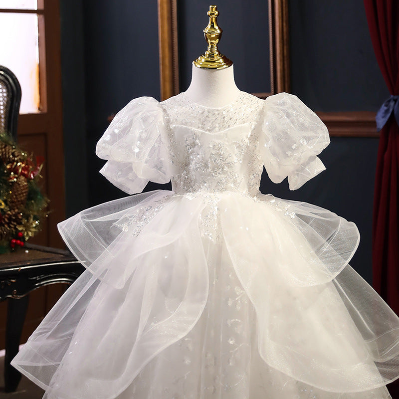 First Communion Dress for Girls - Elegant White Sequin Princess Party Dress for Birthday, Christening & Special Occasions | Formal Wear for Weddings, Church Events & Celebrations