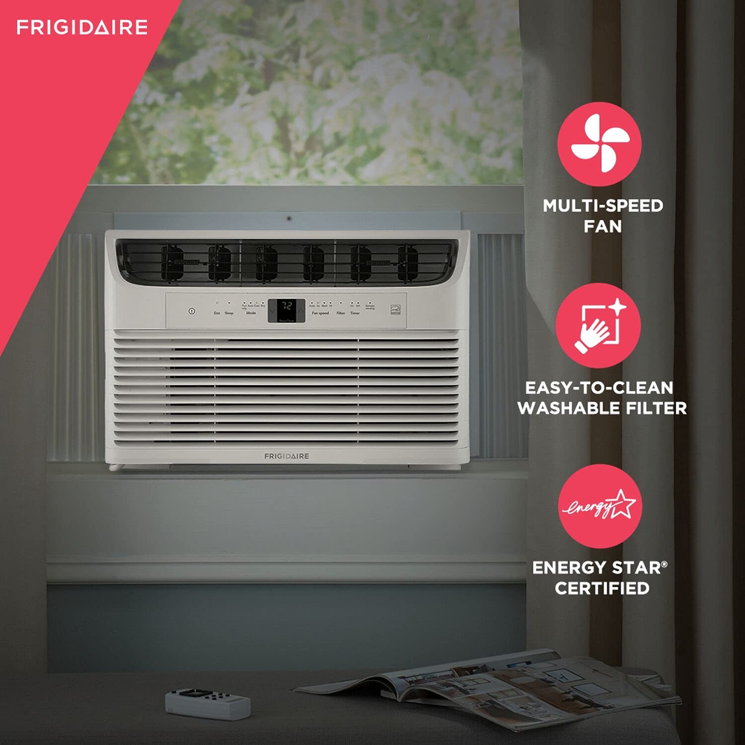 Frigidaire FFRE083WAE 8,000 BTU White Window Air Conditioner with Washable Filter & Remote Control - Perfect for Bedrooms, Living Rooms & Small Spaces (12x12 ft)