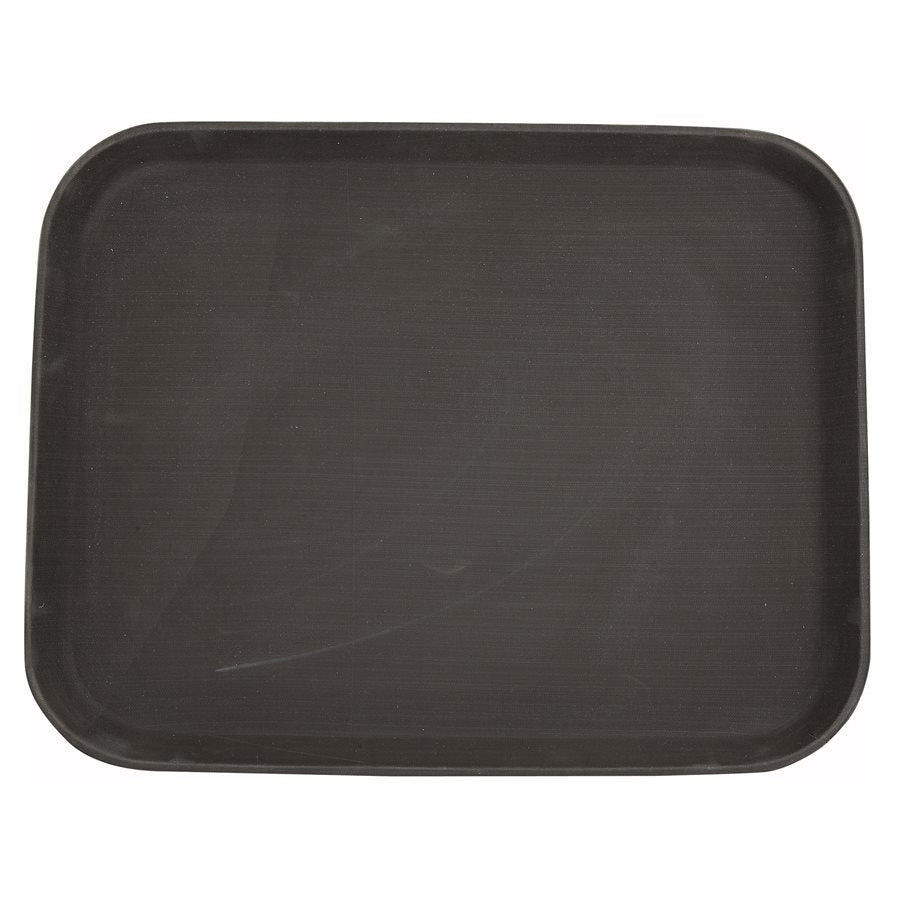 Winco 14 x 18 Inch Rectangle Serving Tray with Non-Slip Surface - Brown Wooden Buffet Tray for Dining, Entertaining, and Kitchen Use