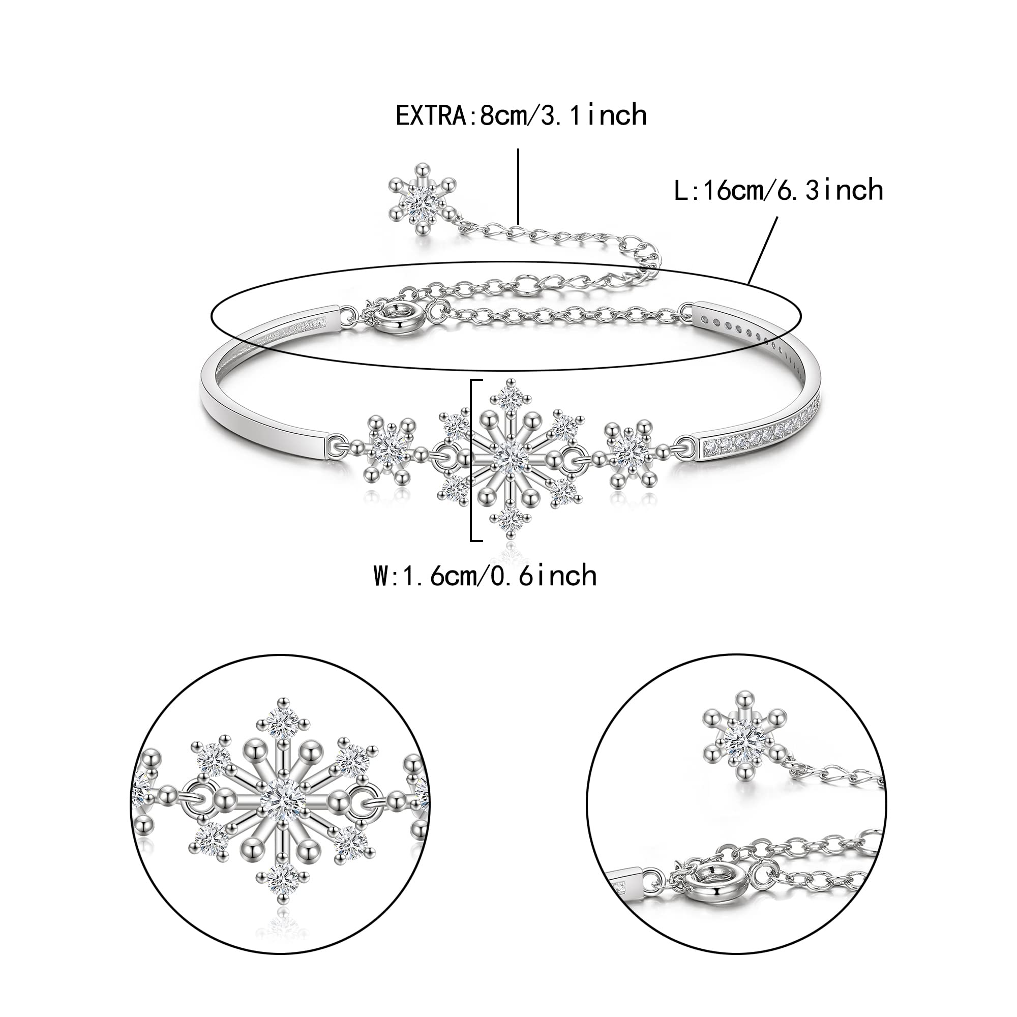 Flyonce Snowflake Bracelets for Women - Sparkling Cubic Zirconia Snowflake Flower Bangle Link Bracelet, Christmas Jewelry Gift for Her, Perfect for Holiday Parties, Winter Weddings & Festive Occasions