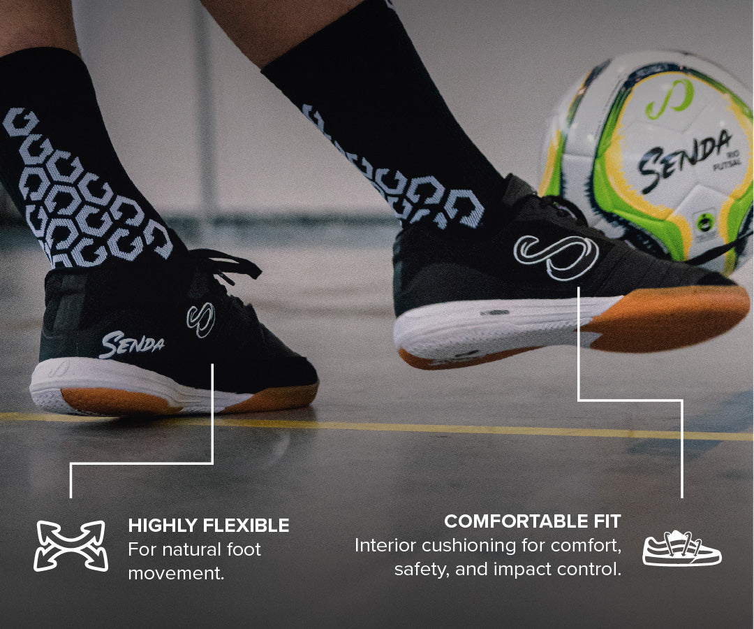 Senda Athletics USHUAIA Club 2.0 Futsal Soccer Shoes - Black & White Indoor Court Shoes for Men & Women - Perfect for Futsal, Indoor Soccer, and Gym Training